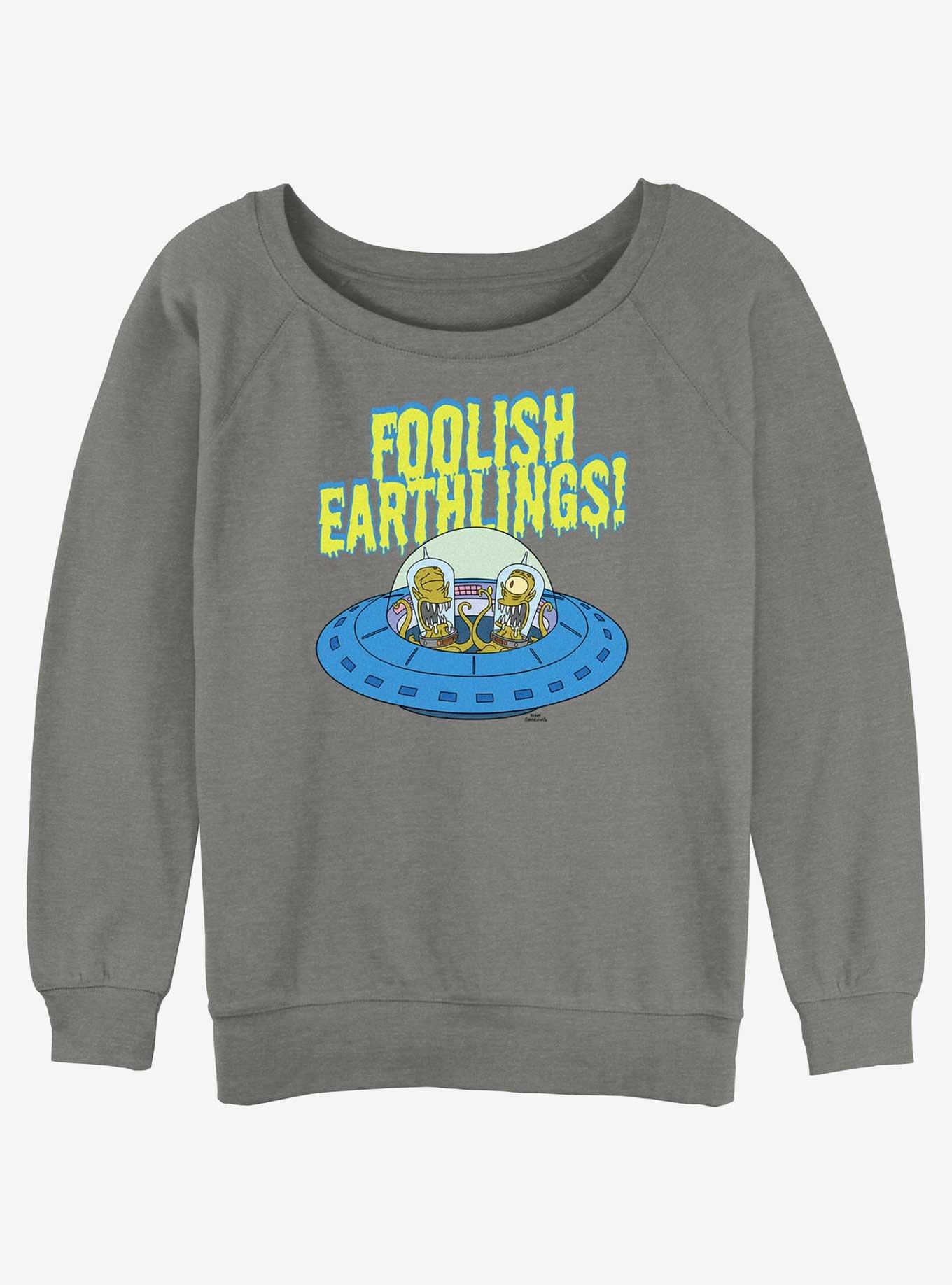 The Simpsons Foolish Earthlings Girls Slouchy Sweatshirt, GRAY HTR, hi-res