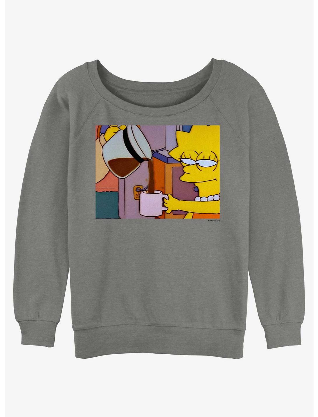 The Simpsons Lisa Coffee Womens Slouchy Sweatshirt, GRAY HTR, hi-res