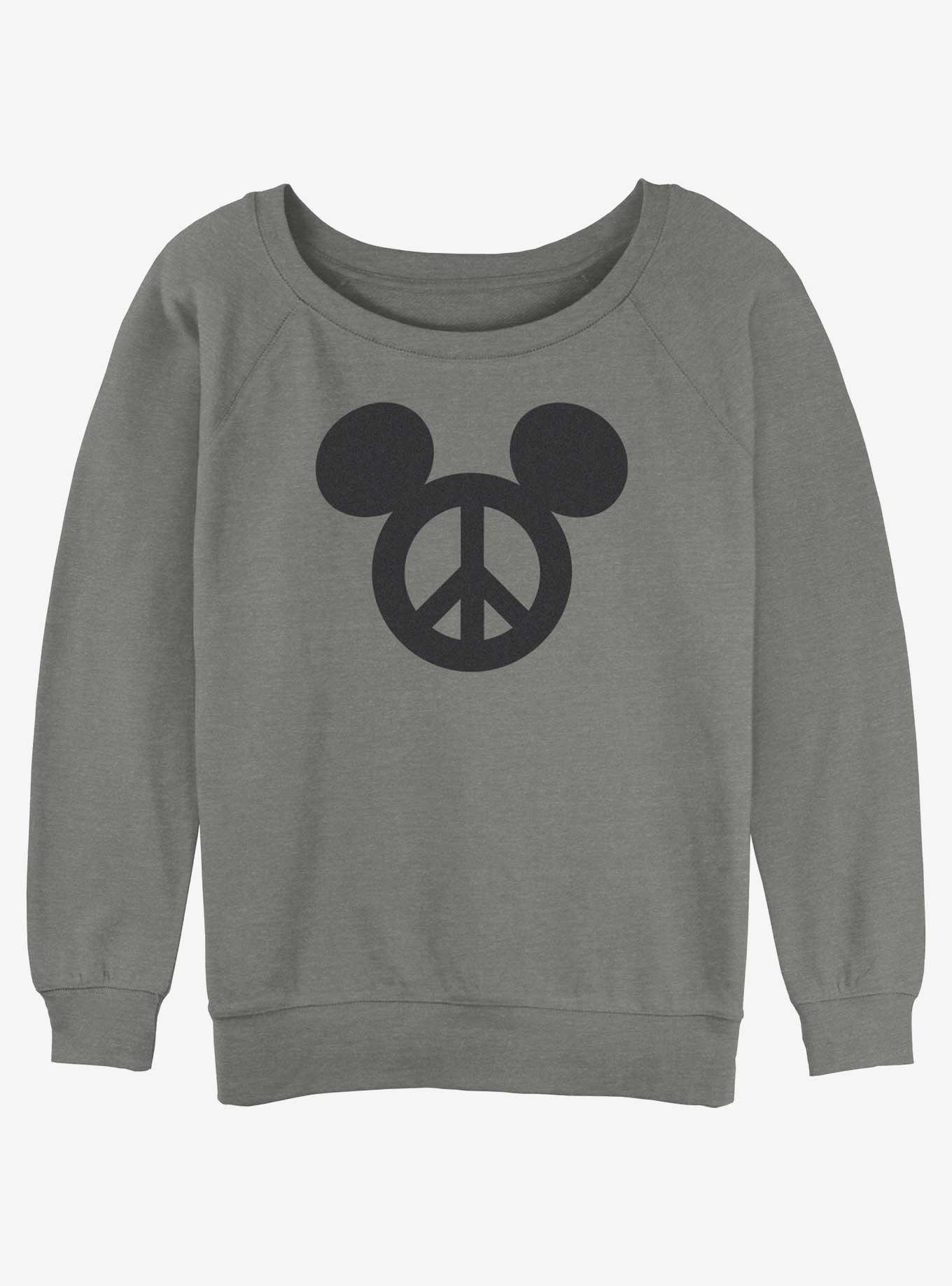 Disney Mickey Mouse Peace Symbol Womens Slouchy Sweatshirt, GRAY HTR, hi-res