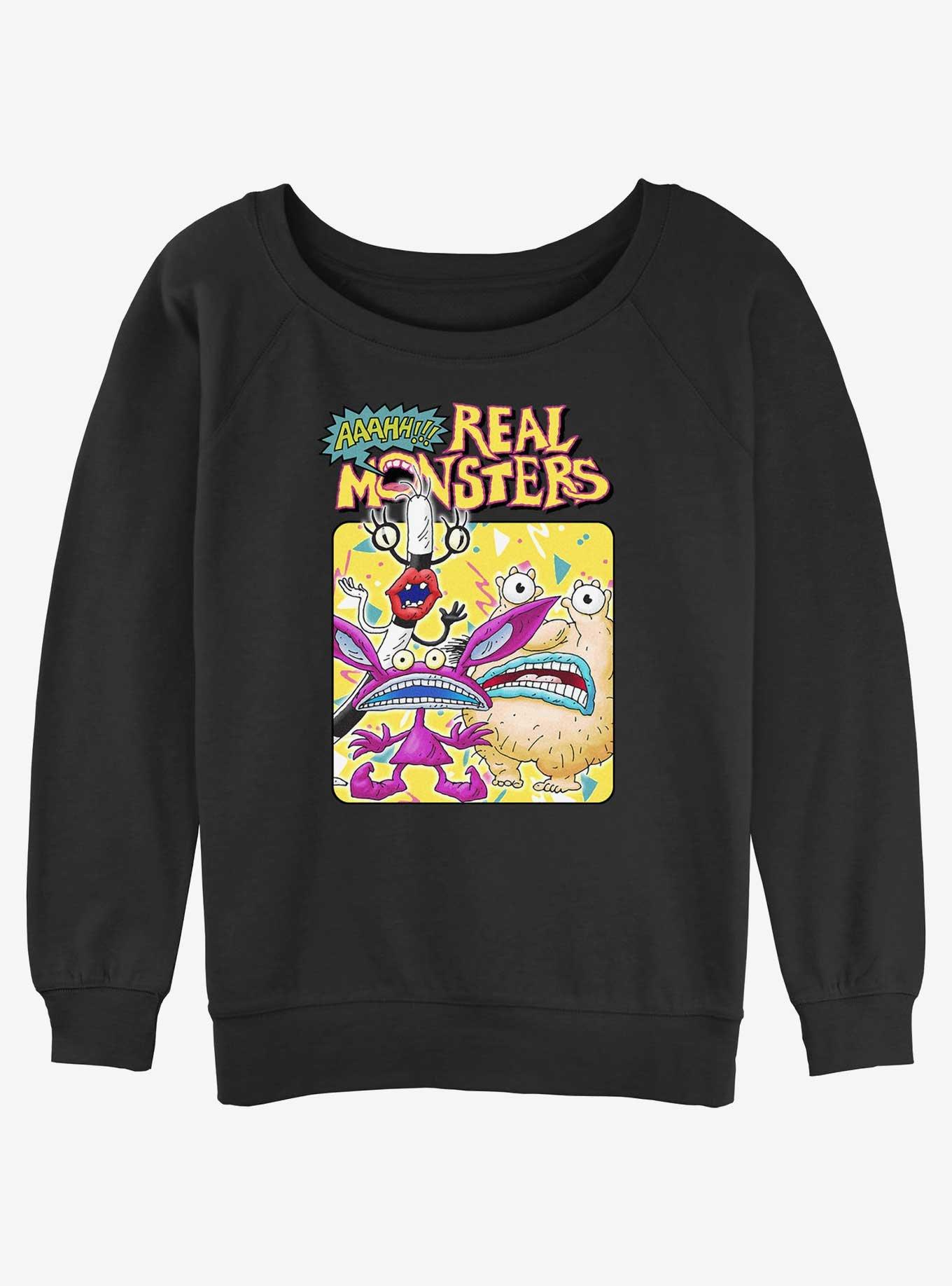 Aaahh! Real Monsters Portrait Womens Slouchy Sweatshirt, BLACK, hi-res