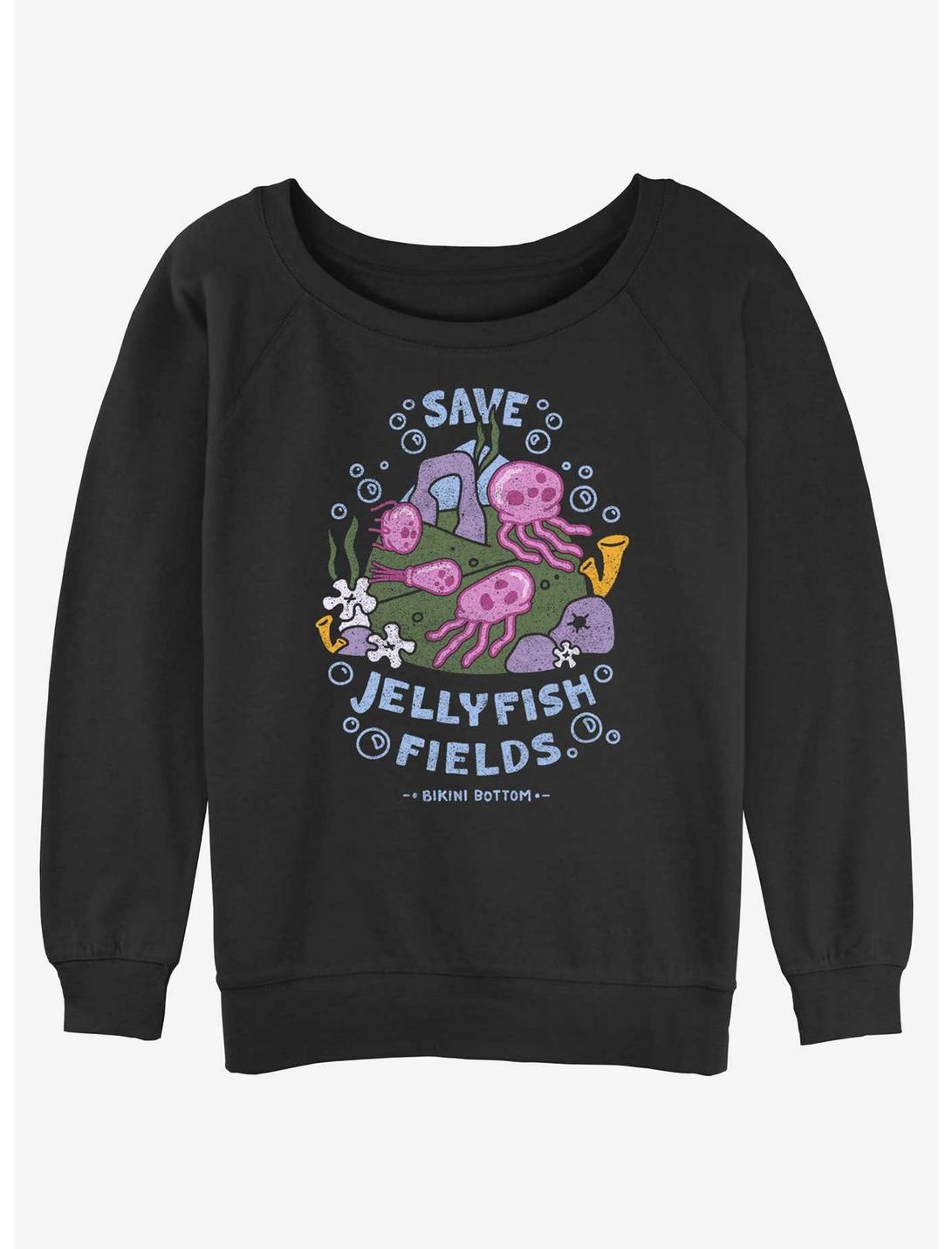 SpongeBob SquarePants Save Jellyfish Fields Womens Slouchy Sweatshirt, BLACK, hi-res