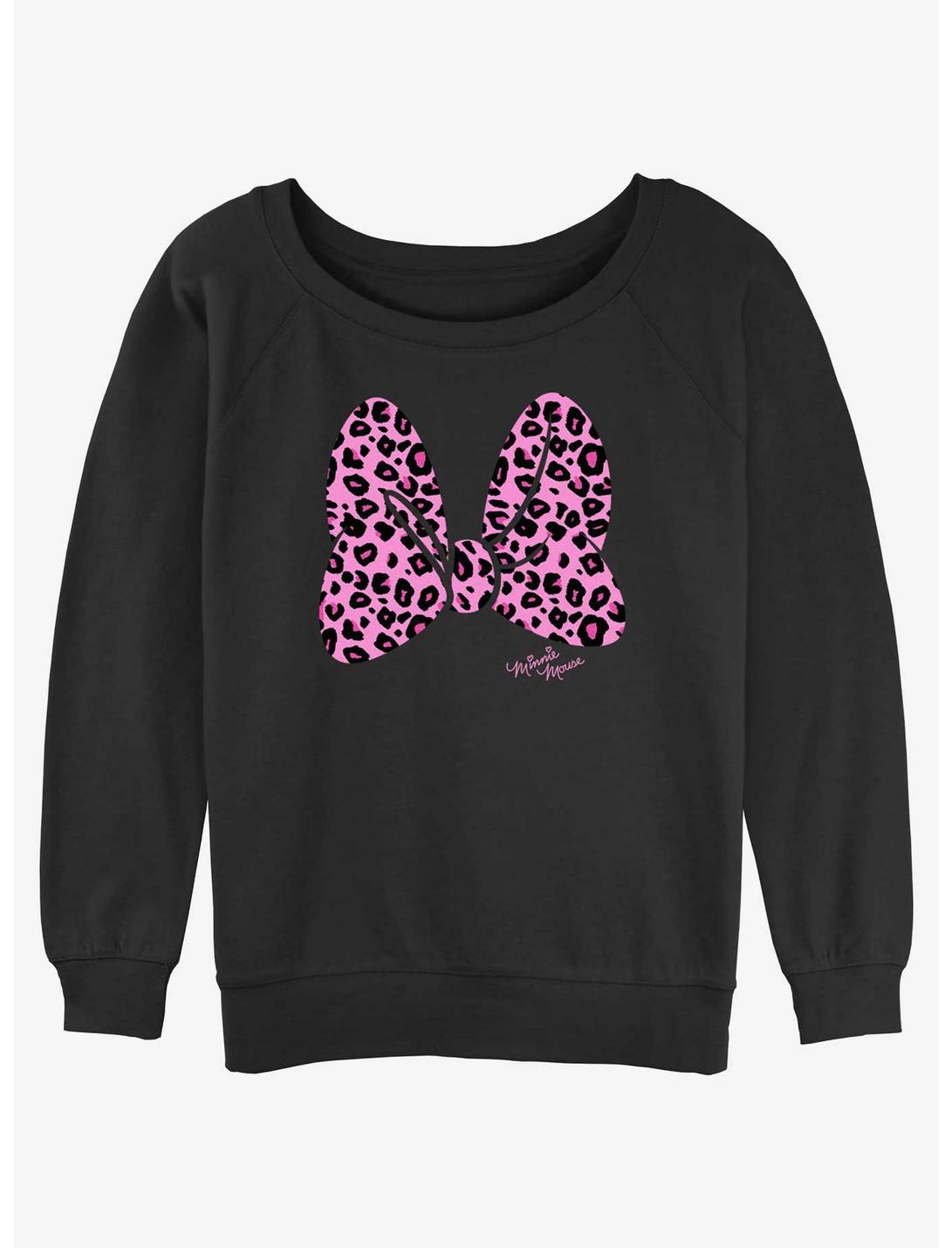 Disney Minnie Mouse pink Animal Print Bow Womens Slouchy Sweatshirt, BLACK, hi-res