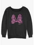 Disney Minnie Mouse pink Animal Print Bow Womens Slouchy Sweatshirt, BLACK, hi-res