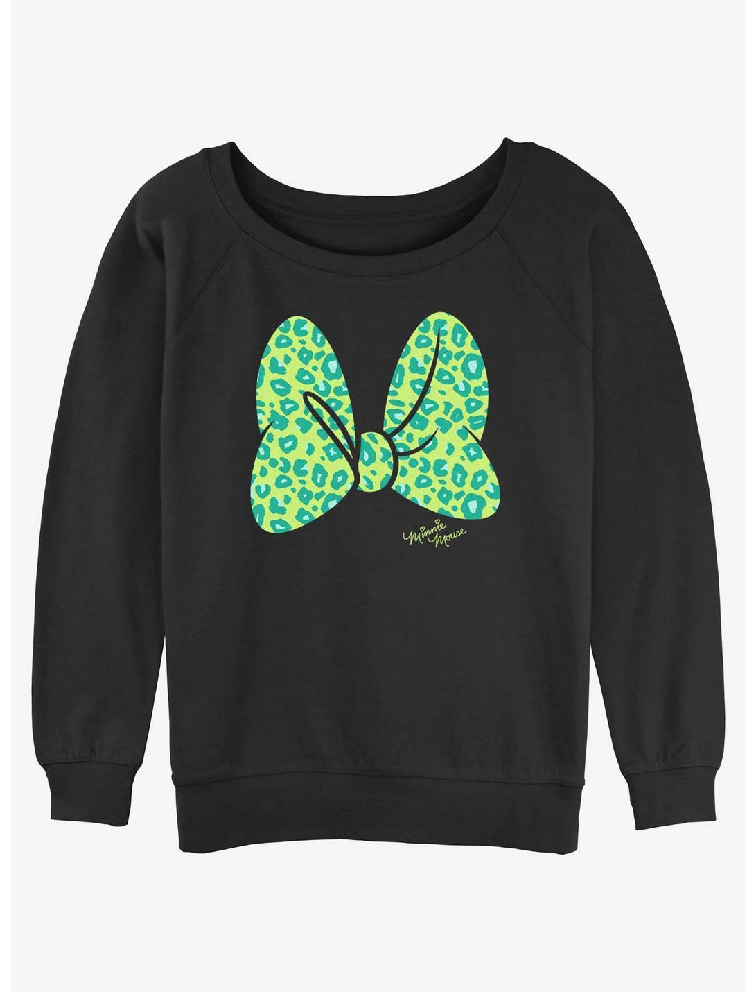 Disney Minnie Mouse  green Animal Print Bow Womens Slouchy Sweatshirt, BLACK, hi-res