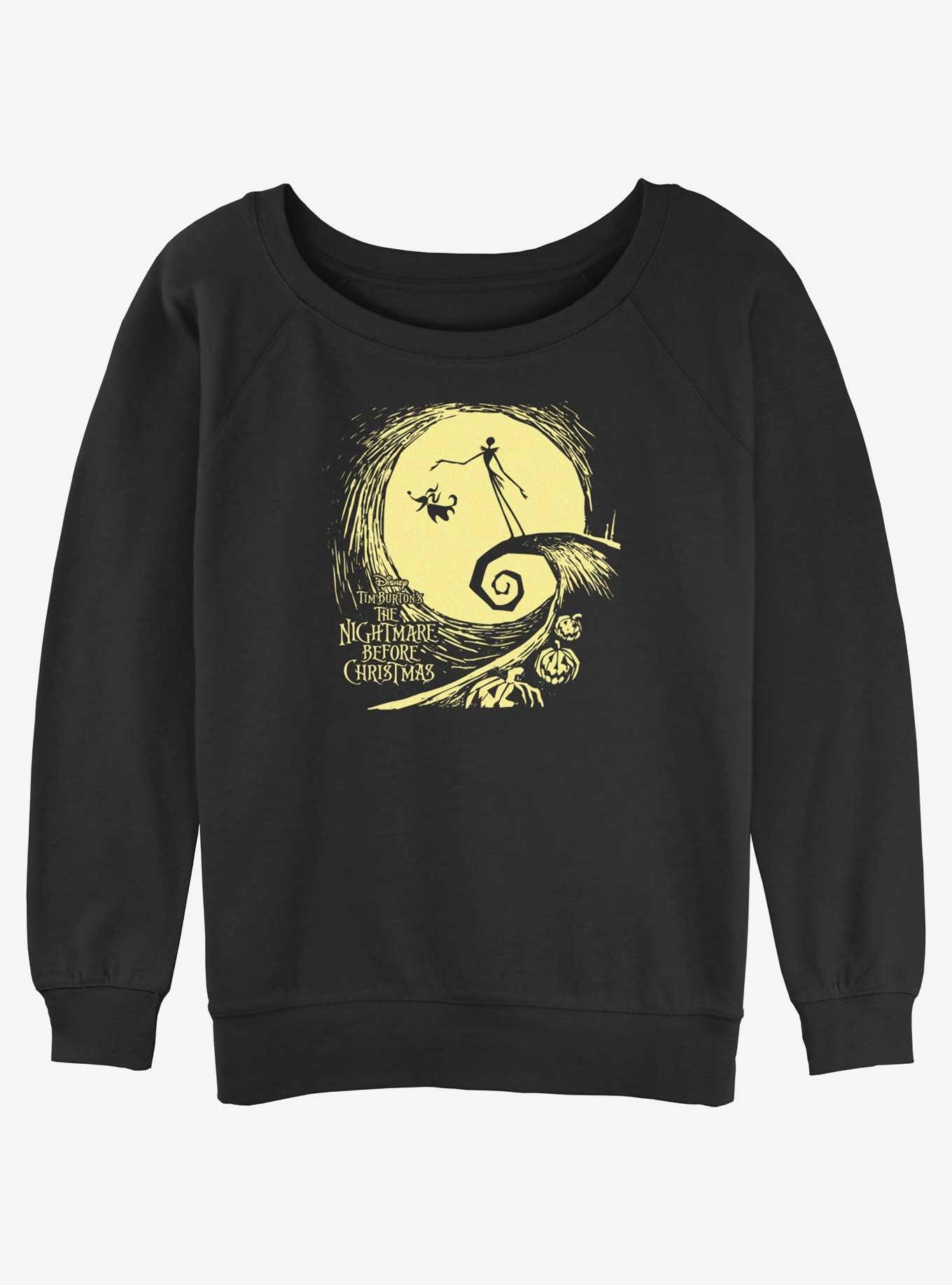 Disney Nightmare Before Christmas Jack & Zero Spiral Hill Womens Slouchy Sweatshirt, BLACK, hi-res