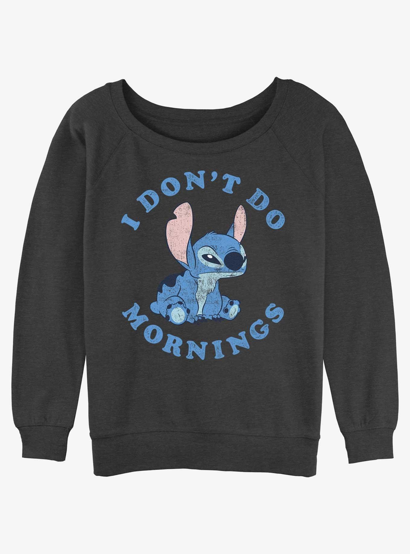 Disney Lilo & Stitch Don't Do Mornings Womens Slouchy Sweatshirt, CHAR HTR, hi-res