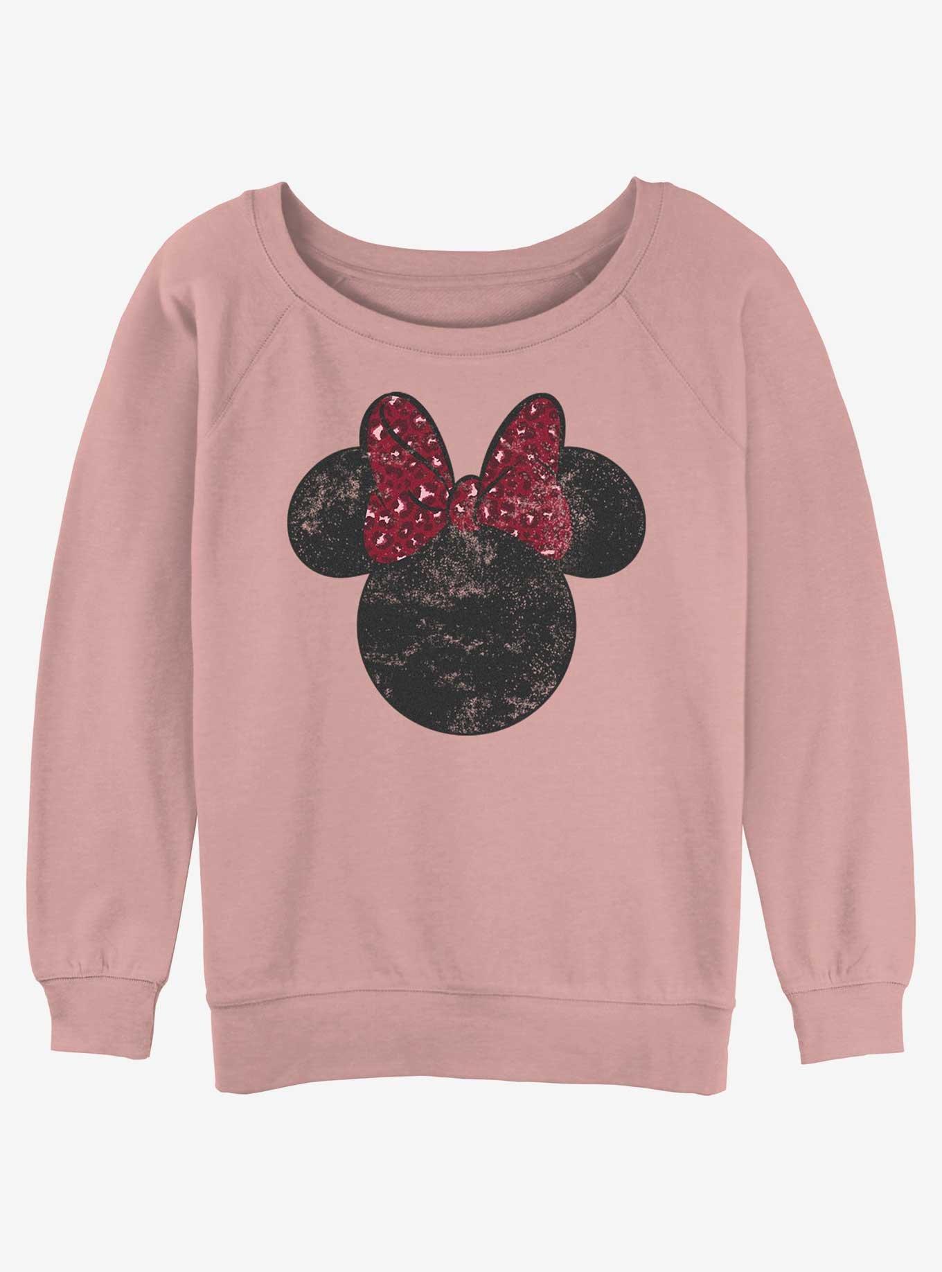 Disney Minnie Mouse Leopard Bow Womens Slouchy Sweatshirt, , hi-res