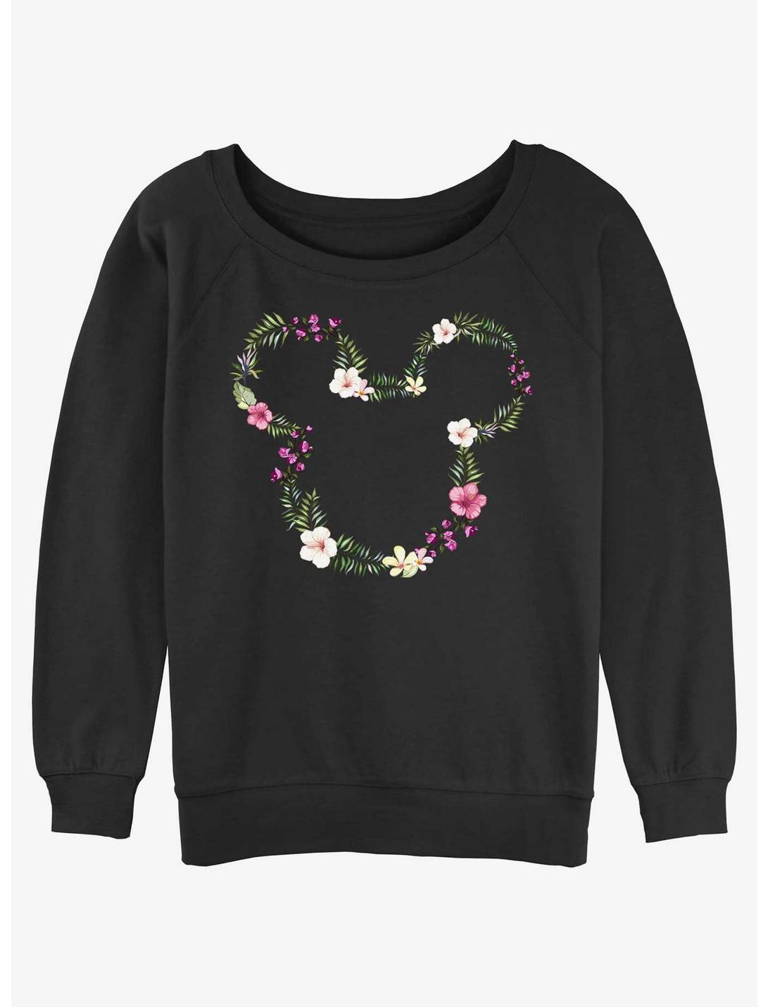 Disney Mickey Mouse Floral Mickey Womens Slouchy Sweatshirt, BLACK, hi-res