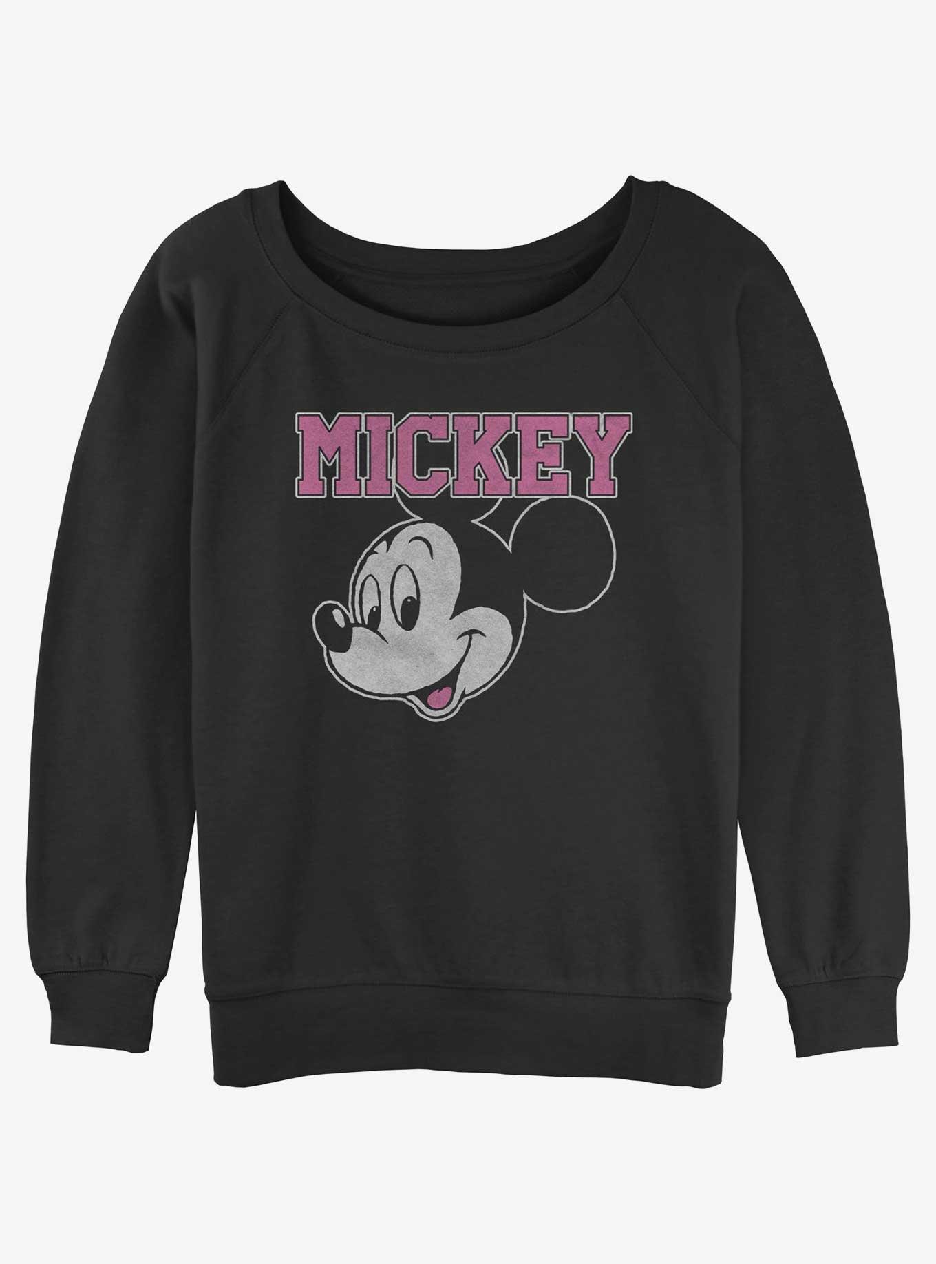 Disney Mickey Mouse collegiate Head Womens Slouchy Sweatshirt, BLACK, hi-res