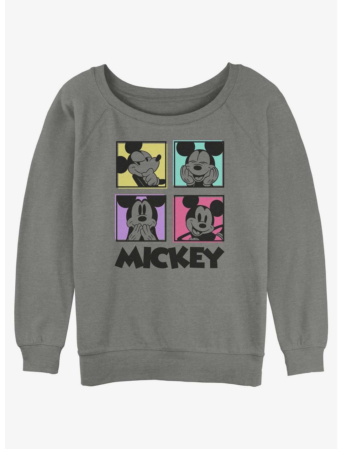 Disney Mickey Mouse Neon Squares Womens Slouchy Sweatshirt, GRAY HTR, hi-res