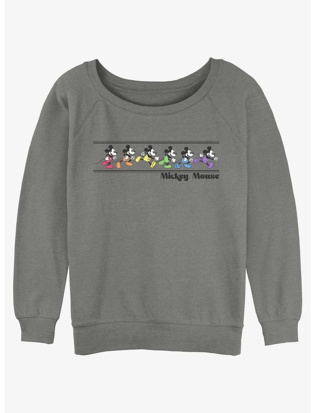 Disney Mickey Mouse Rainbow Mickeys Womens Slouchy Sweatshirt, GRAY HTR, hi-res