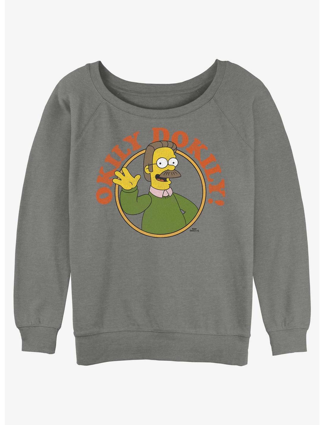 The Simpsons Okily Dokily Ned Flanders Womens Slouchy Sweatshirt, GRAY HTR, hi-res