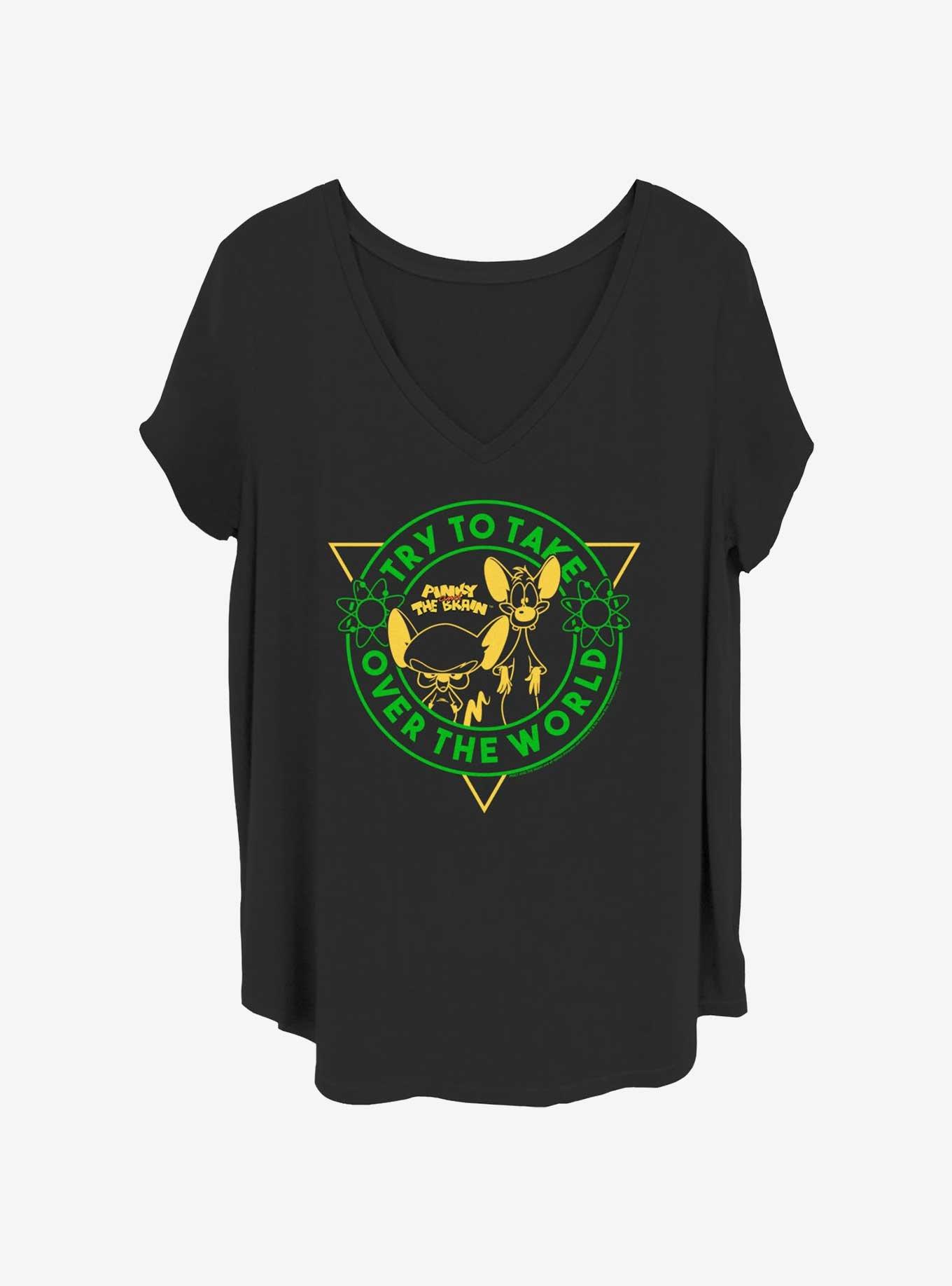 Pinky and the Brain Take Over Badge Girls T-Shirt Plus Size, BLACK, hi-res