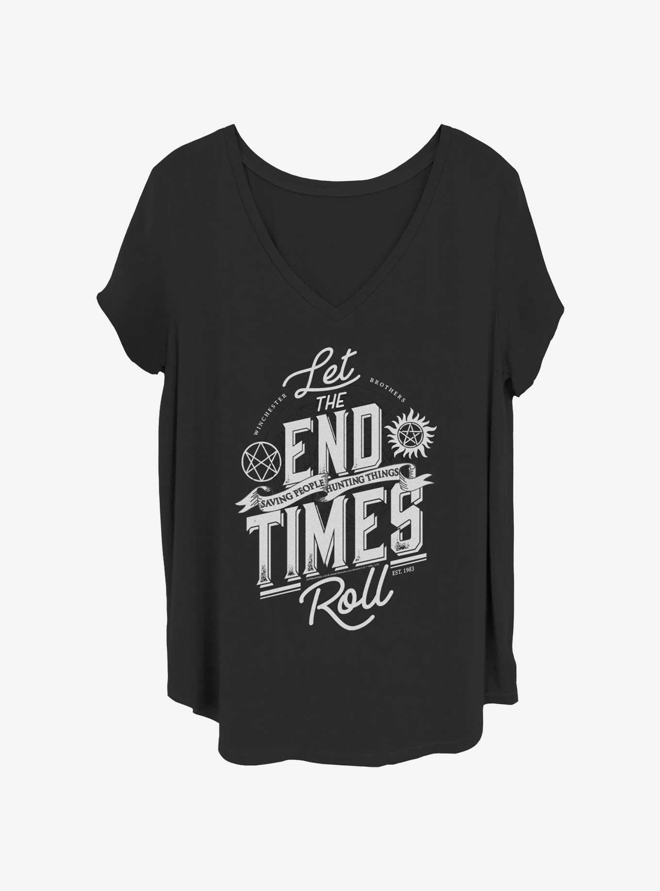 Supernatural Let The End Times Roll Girls T-Shirt Plus Size, BLACK, hi-res