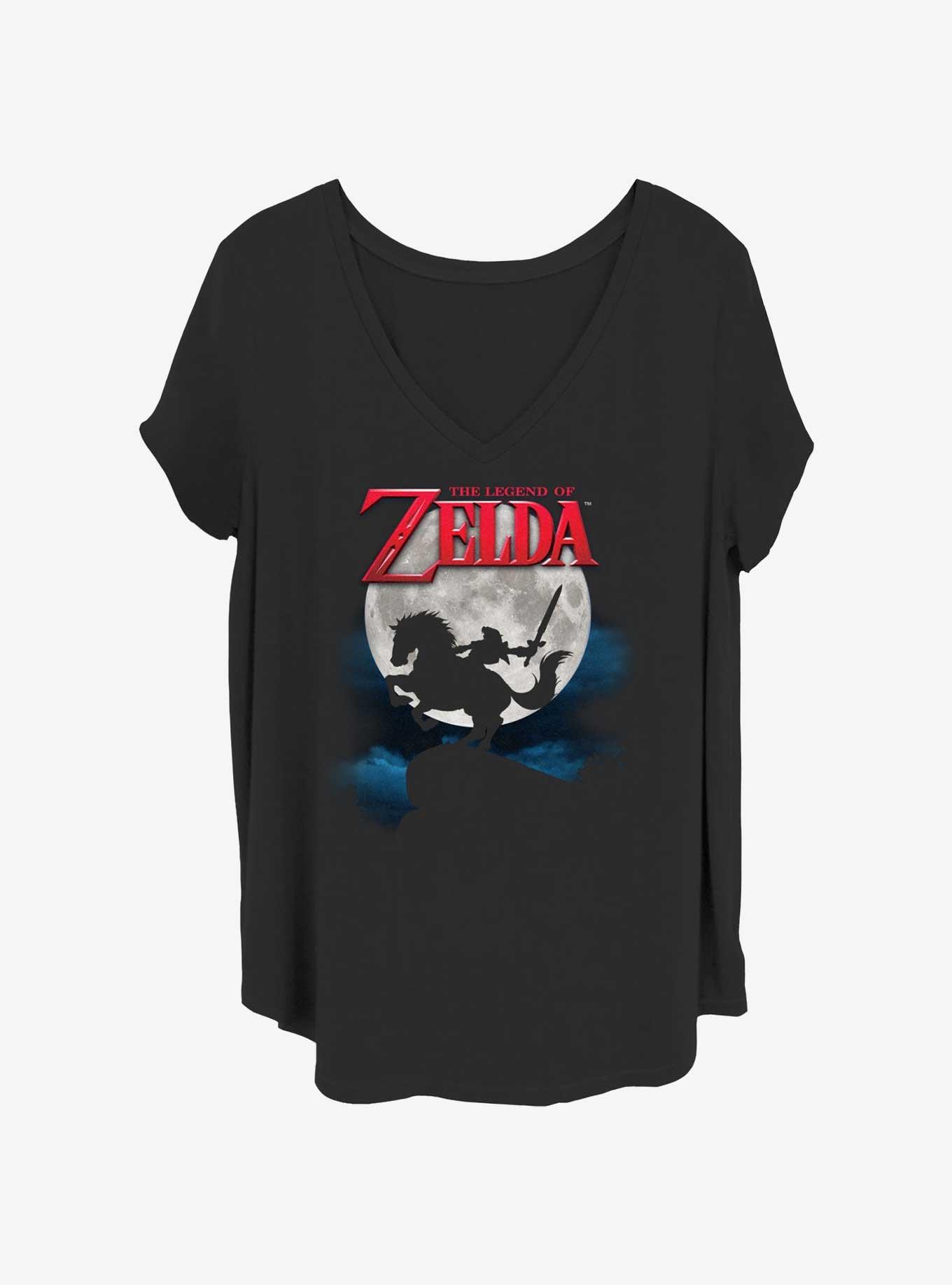 Nintendo Full Moon Silhouette Girls T-Shirt Plus Size, BLACK, hi-res