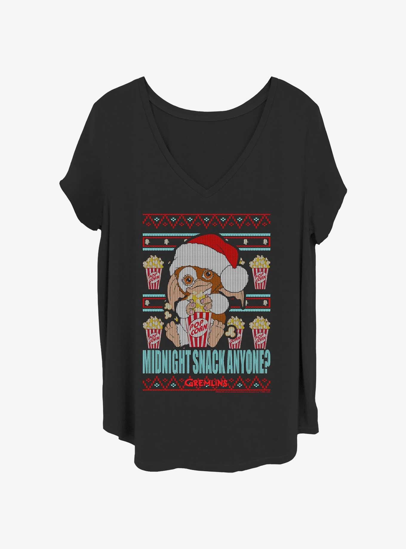 Gremlins Midnight Snack Santa Ugly Christmas Girls T-Shirt Plus Size, BLACK, hi-res