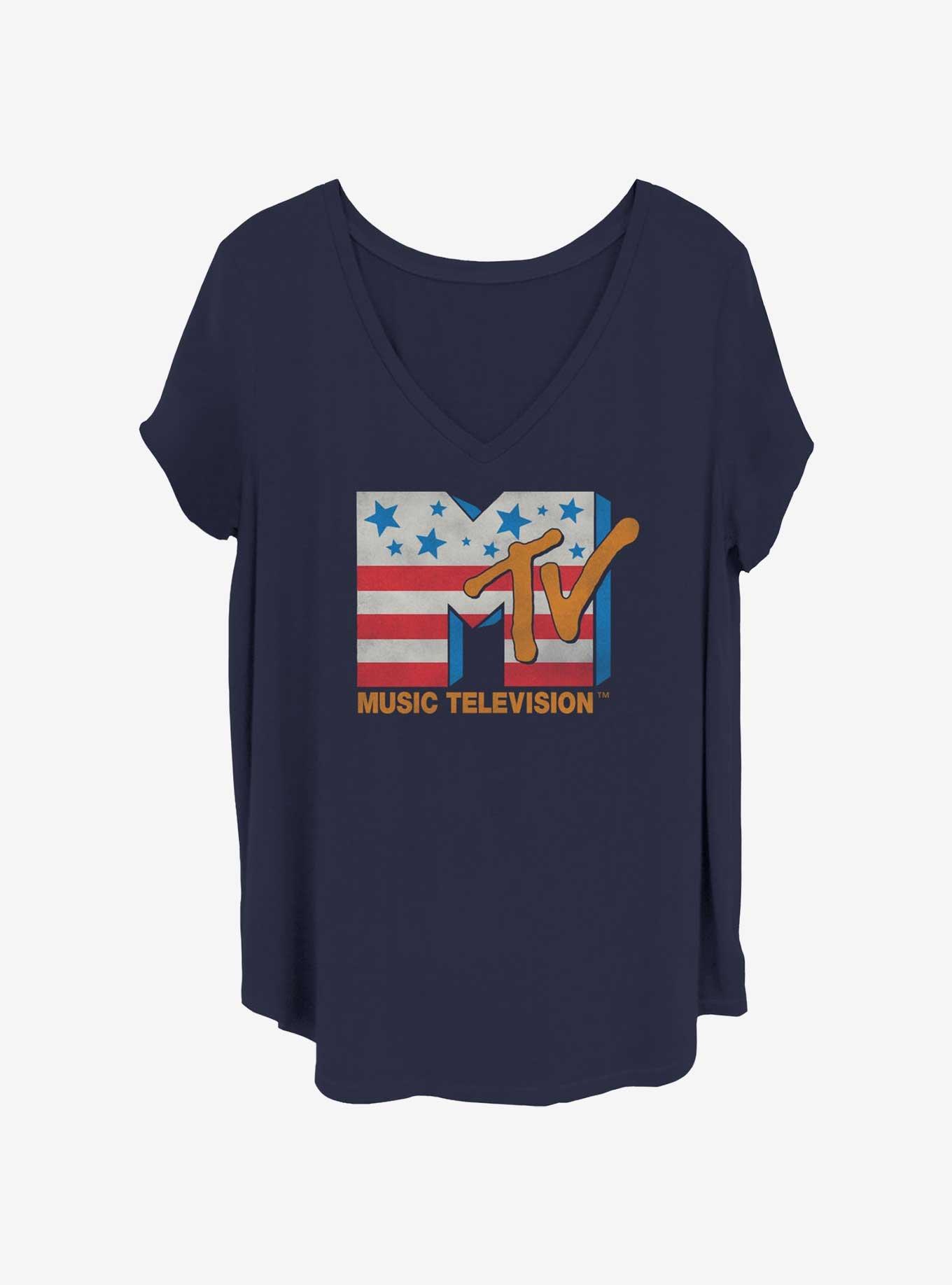 MTV Stars And Stripes Logo Girls T-Shirt Plus Size