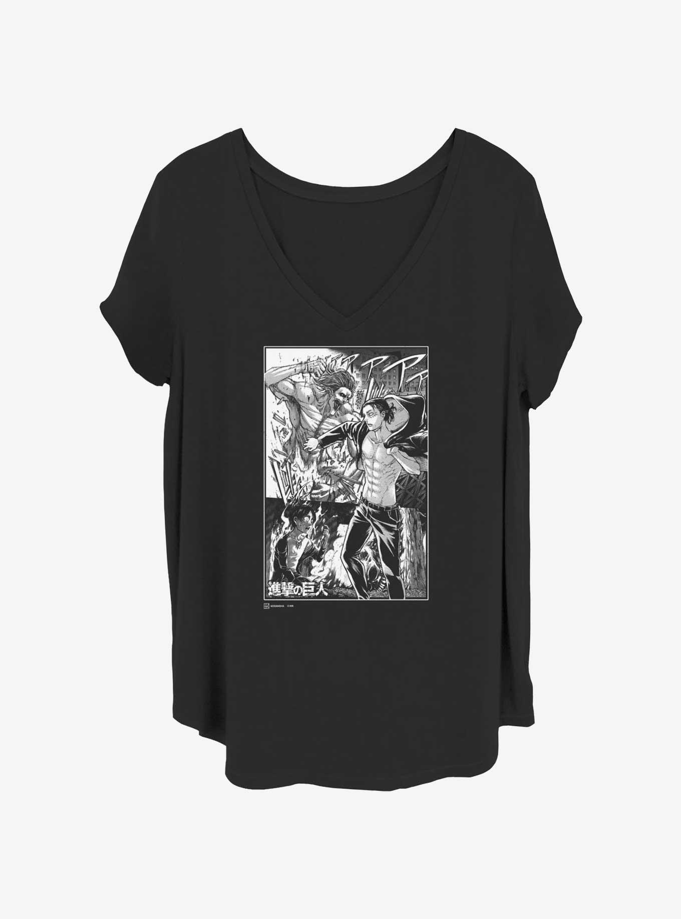 Attack on Titan Eren Manga Collage Girls T-Shirt Plus Size, BLACK, hi-res