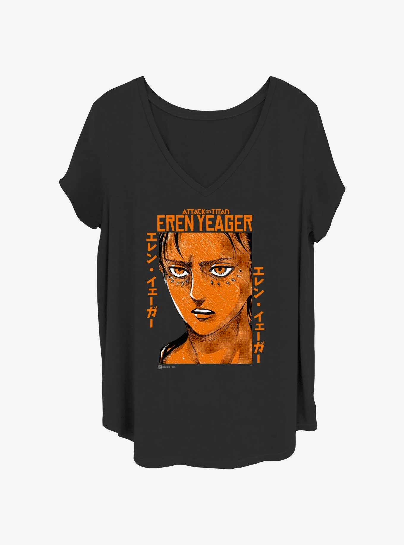 Attack on Titan Eren Textbox Girls T-Shirt Plus Size, BLACK, hi-res