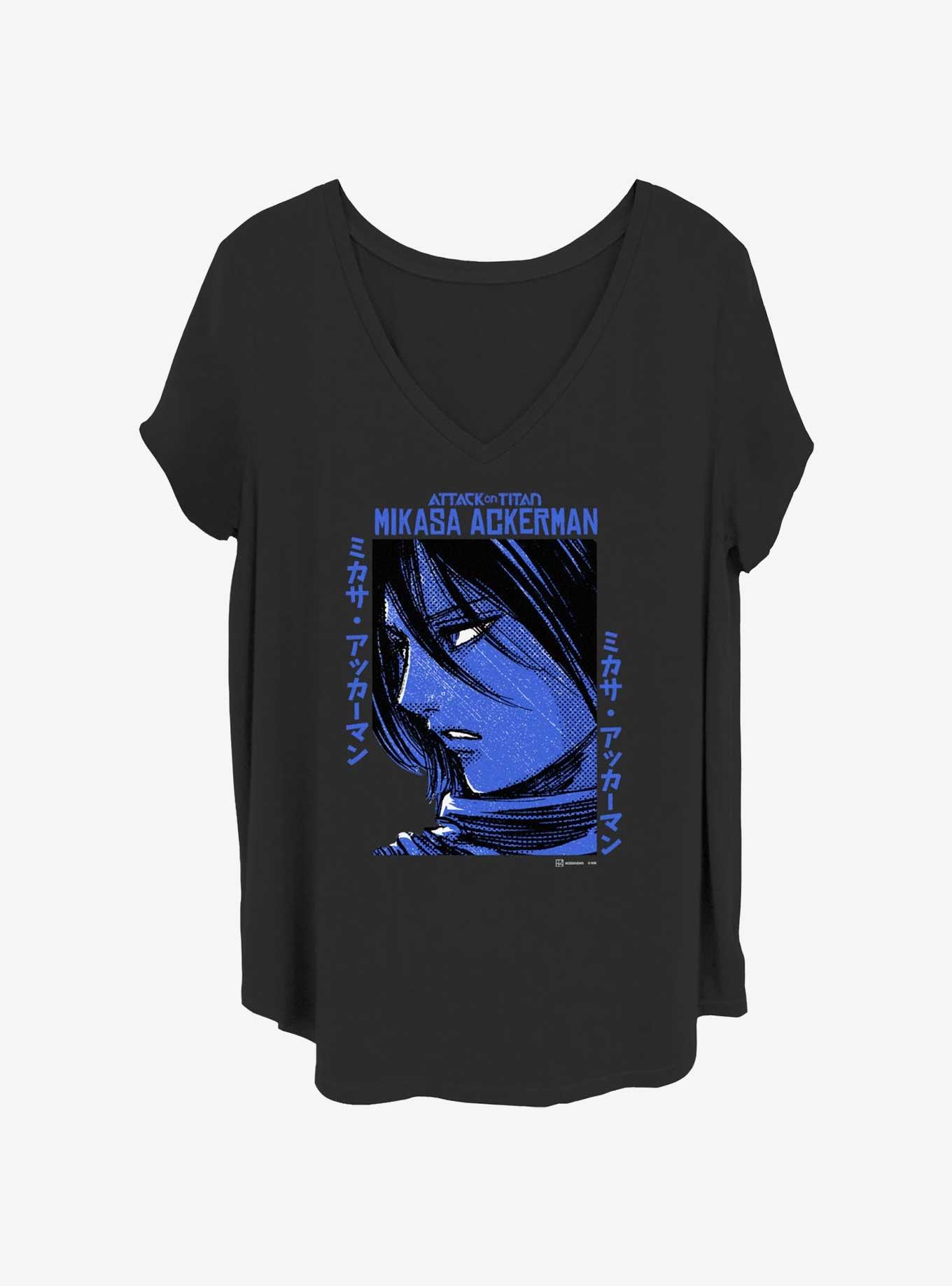 Attack on Titan Mikasa Textbox Girls T-Shirt Plus Size, BLACK, hi-res