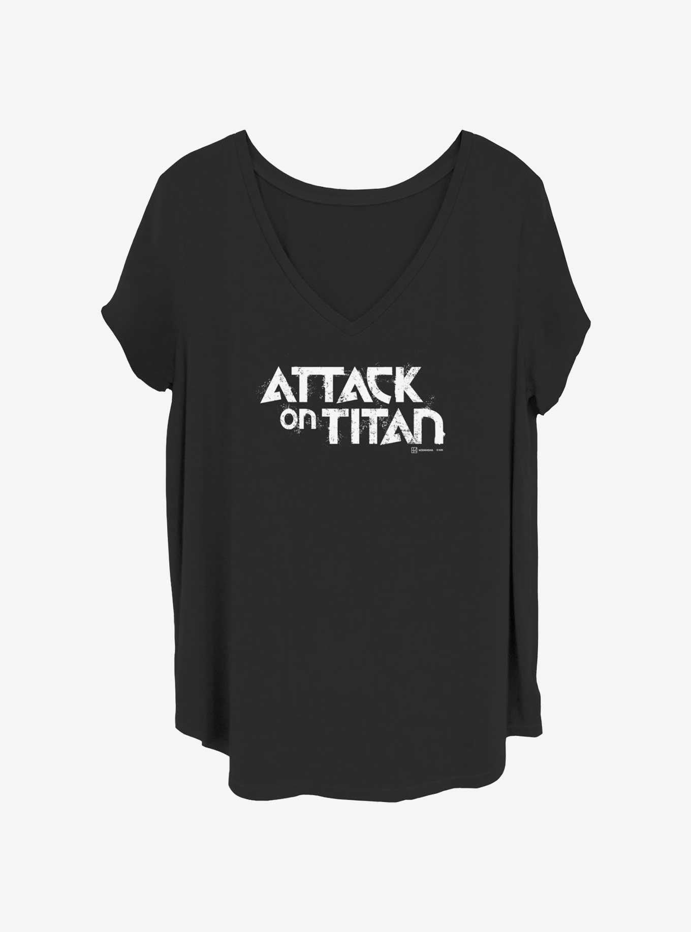 Attack on Titan Logo Eng White Girls T-Shirt Plus Size, BLACK, hi-res