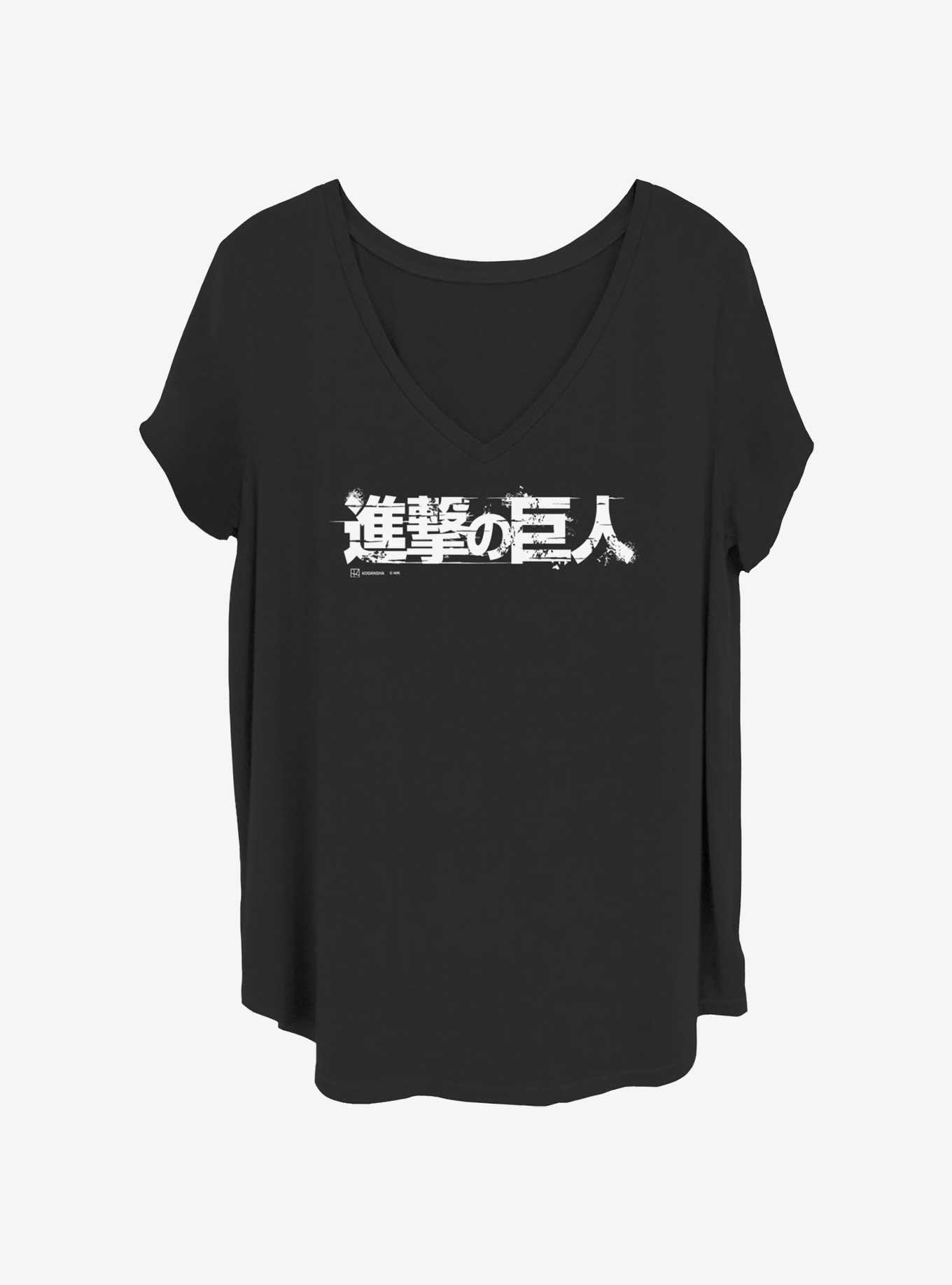 Attack on Titan Japanese Titan Logo Girls T-Shirt Plus Size, BLACK, hi-res