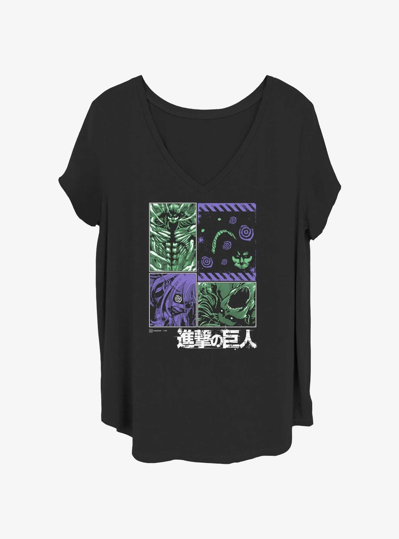 Attack on Titan Three Titans Girls T-Shirt Plus Size, BLACK, hi-res