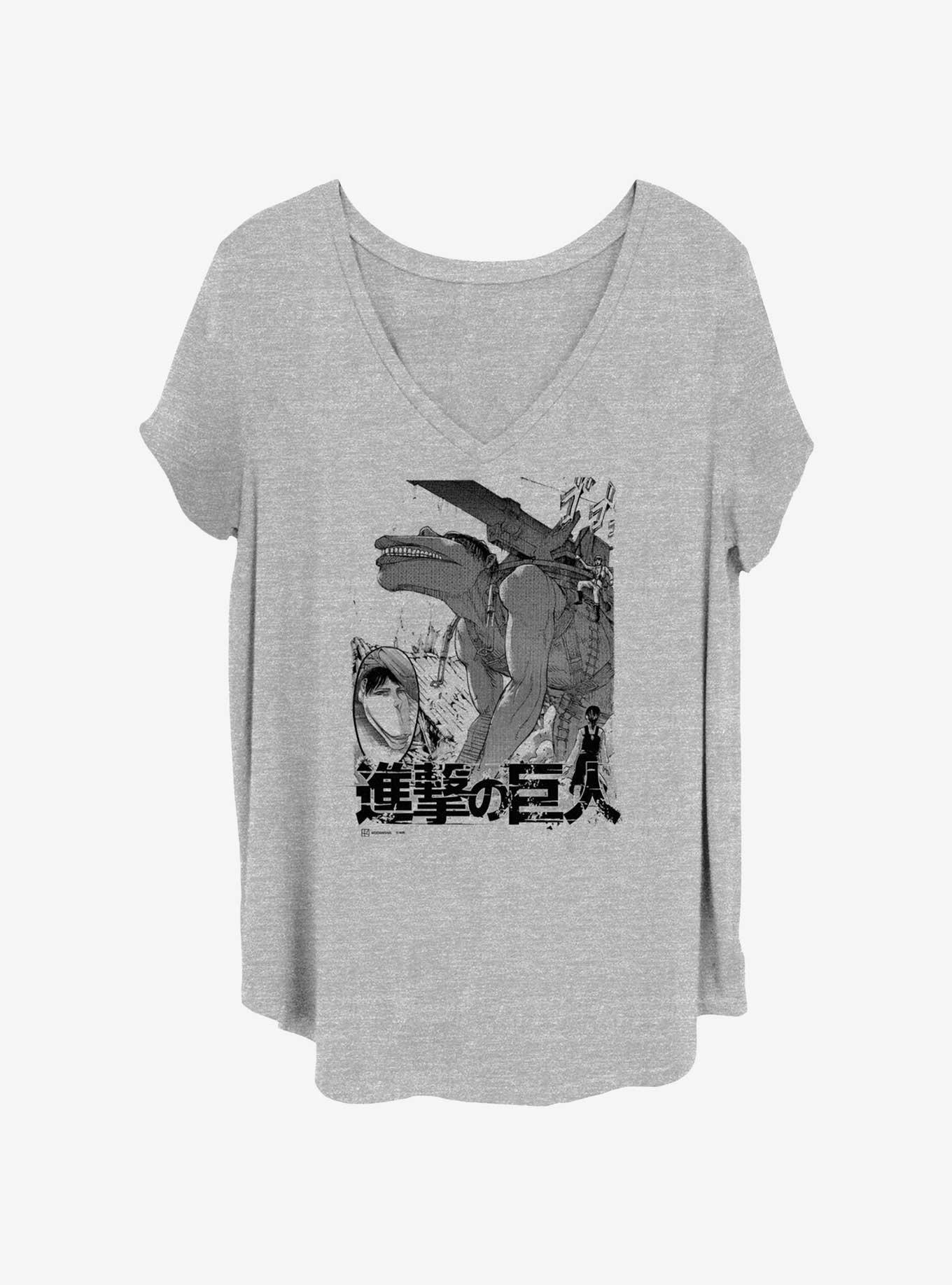 Attack on Titan Cart Demolition Girls T-Shirt Plus Size, HEATHER GR, hi-res