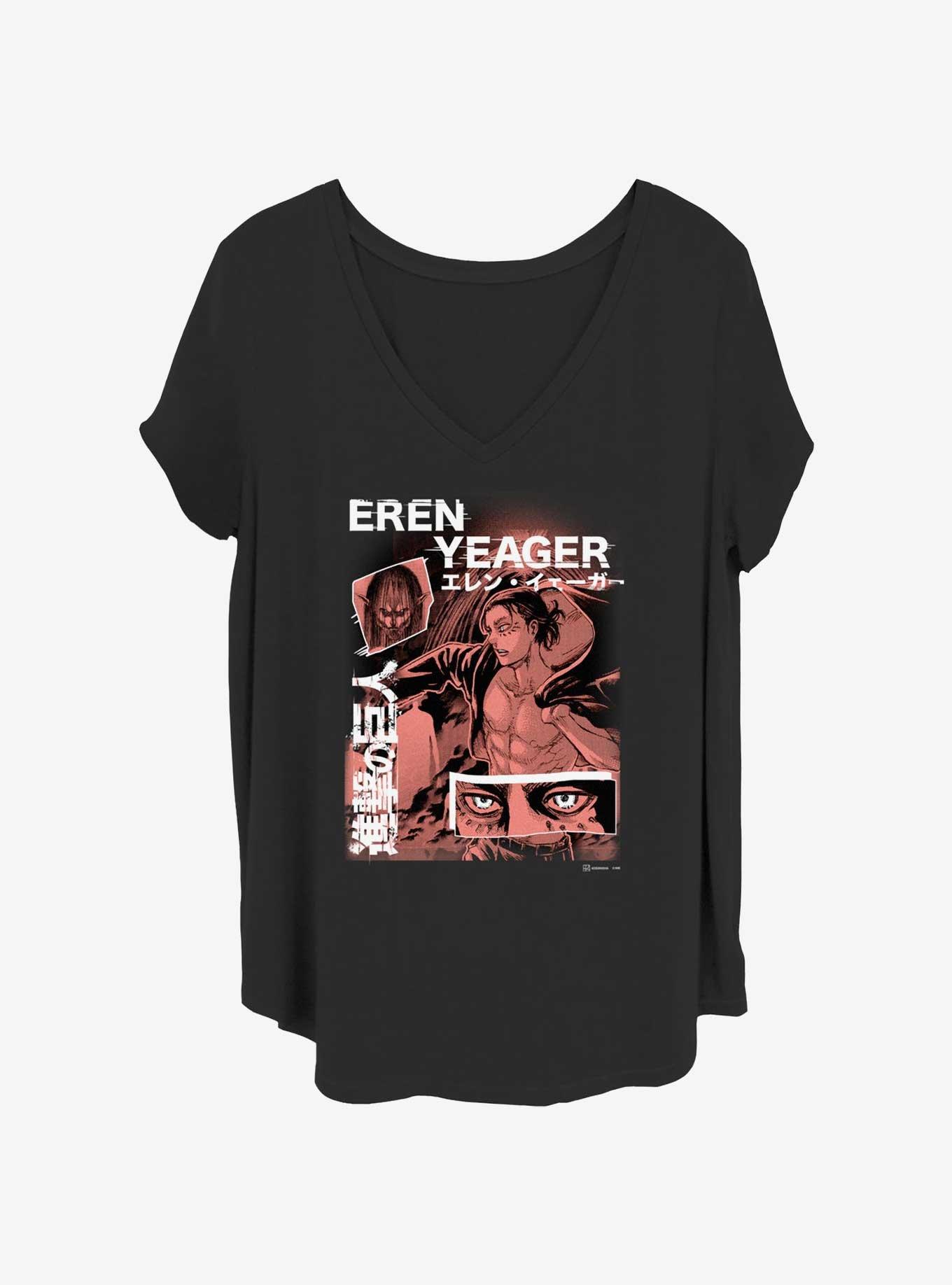 Attack on Titan Eren Yeager Collage Girls T-Shirt Plus Size, BLACK, hi-res