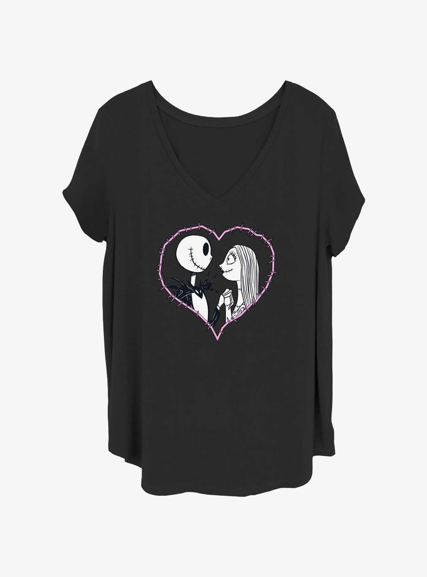 Disney The Nightmare Before Christmas Jack and Sally Heart Stitch Girls T-Shirt Plus Size, BLACK, hi-res