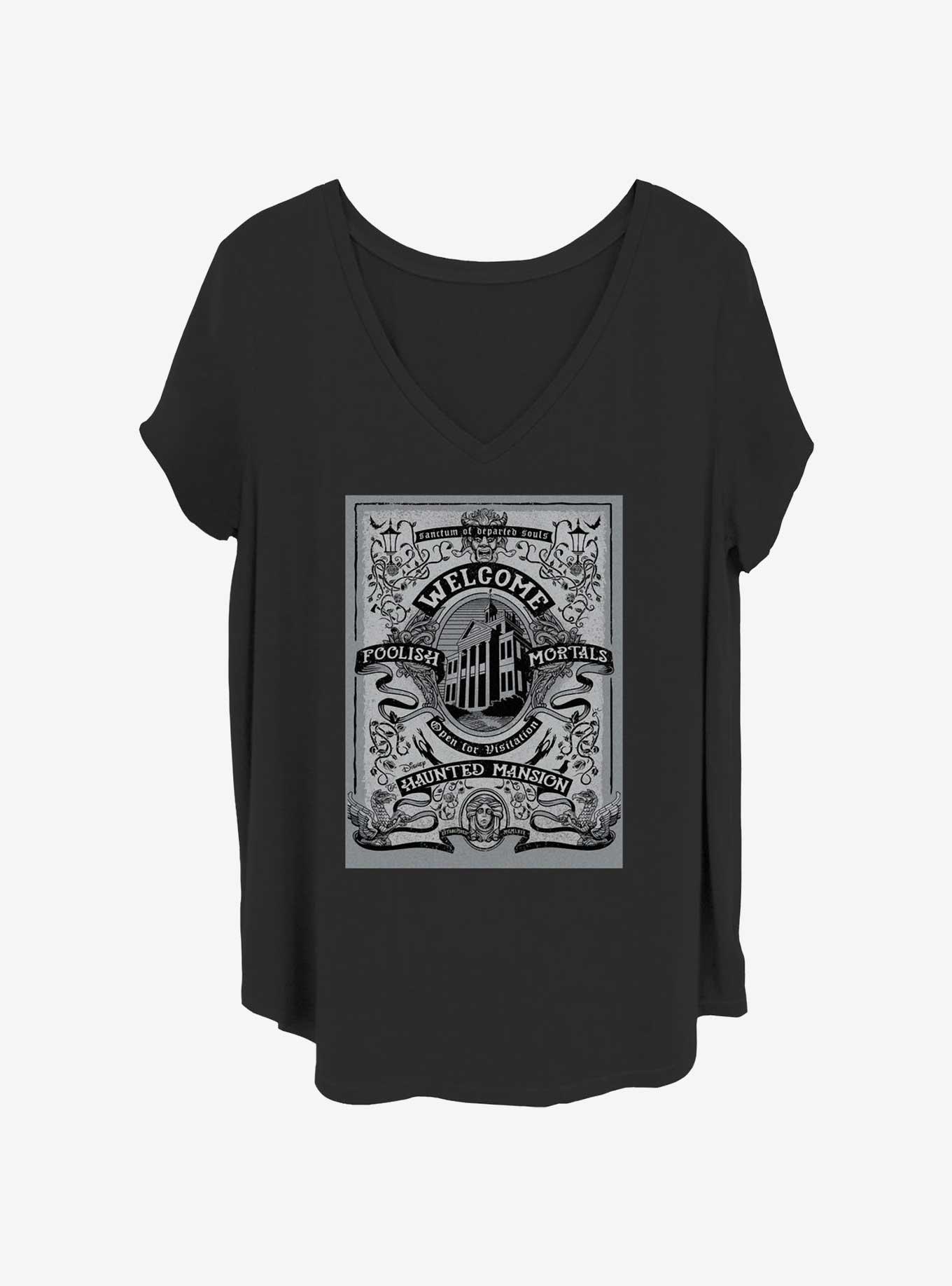 Disney The Haunted Mansion Welcome Foolish Mortals Poster Girls T-Shirt Plus Size, BLACK, hi-res