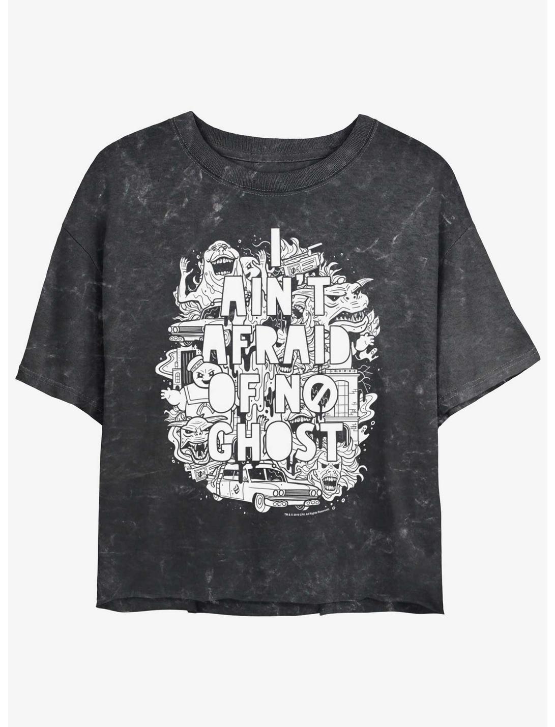 Ghostbusters Ain't Afraid Of No Ghost Girls Mineral Wash Crop T-Shirt, BLACK, hi-res