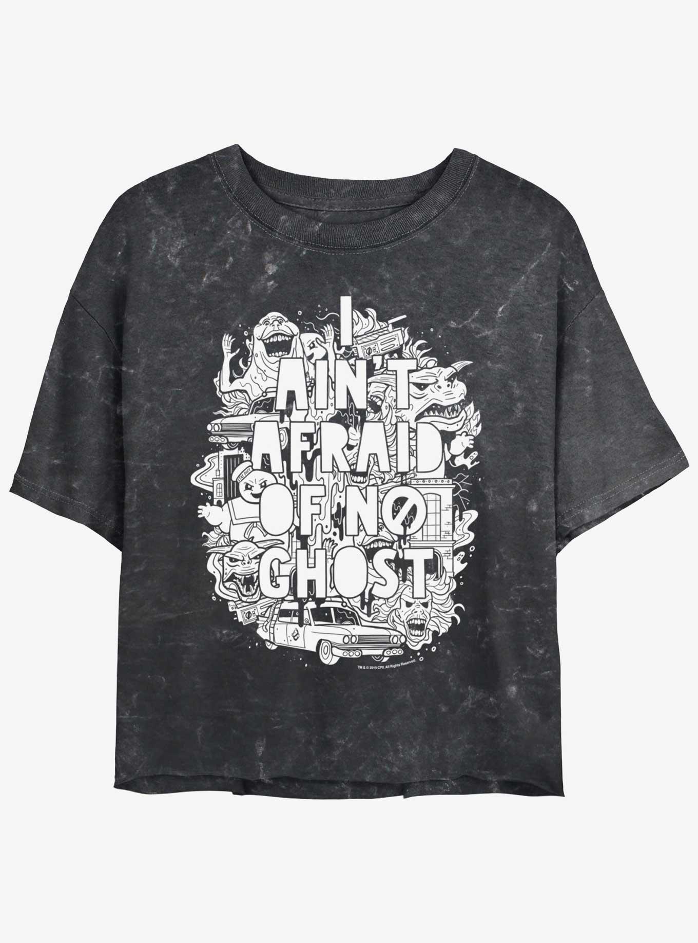 Ghostbusters Ain't Afraid Of No Ghost Girls Mineral Wash Crop T-Shirt, BLACK, hi-res