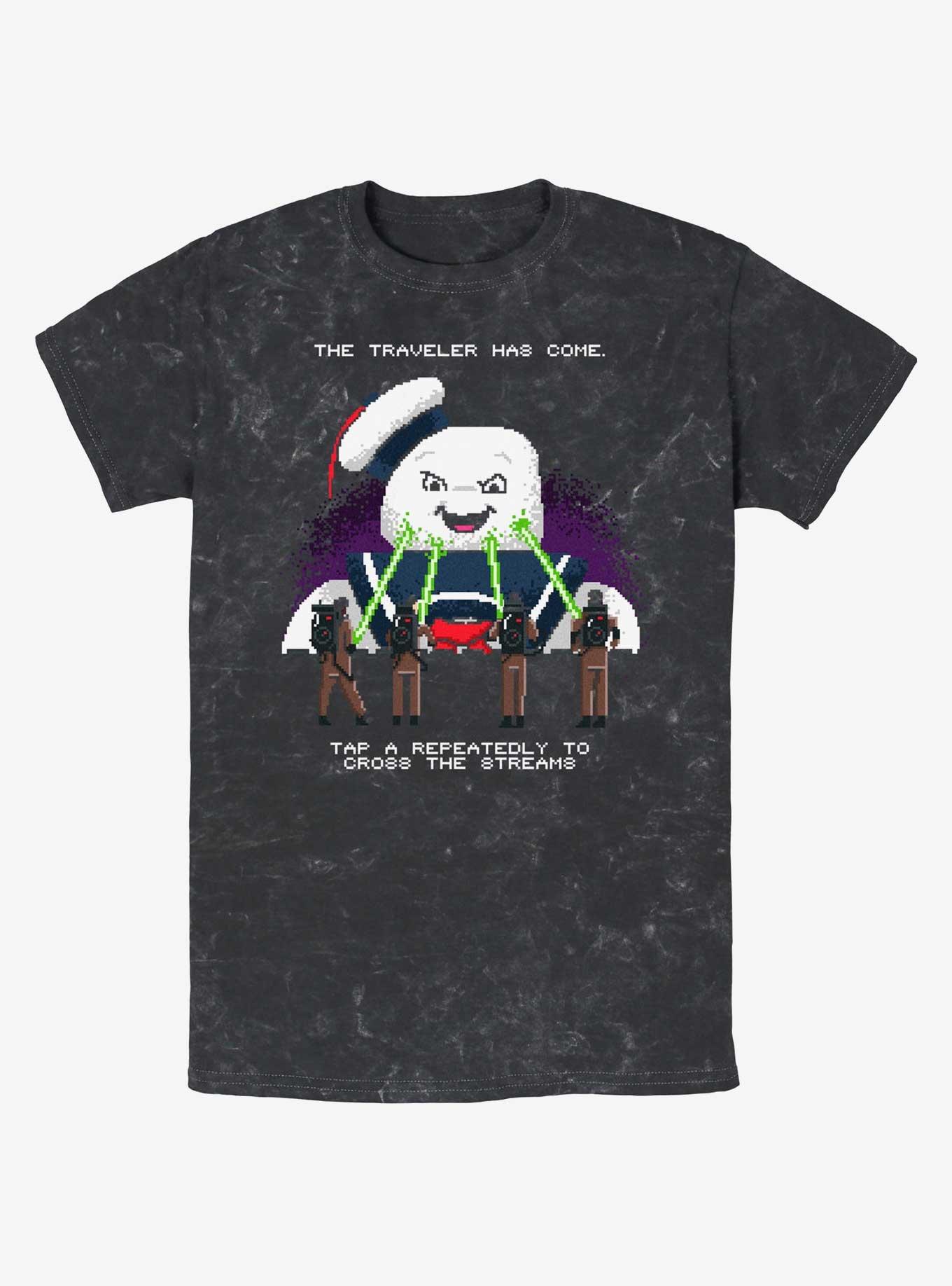 Ghostbusters 8 Bit Puft Cross The Streams Mineral Wash T-Shirt, BLACK, hi-res