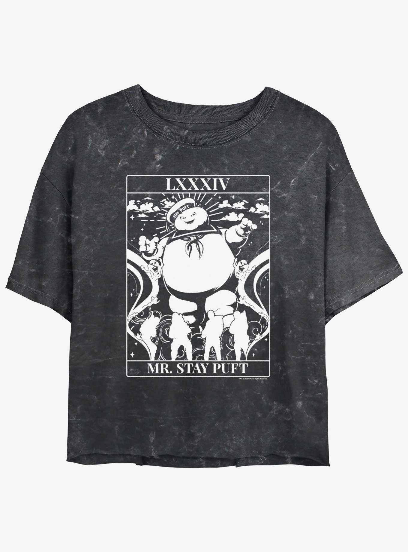 Ghostbusters Puft Tarot Girls Mineral Wash Crop T-Shirt, BLACK, hi-res