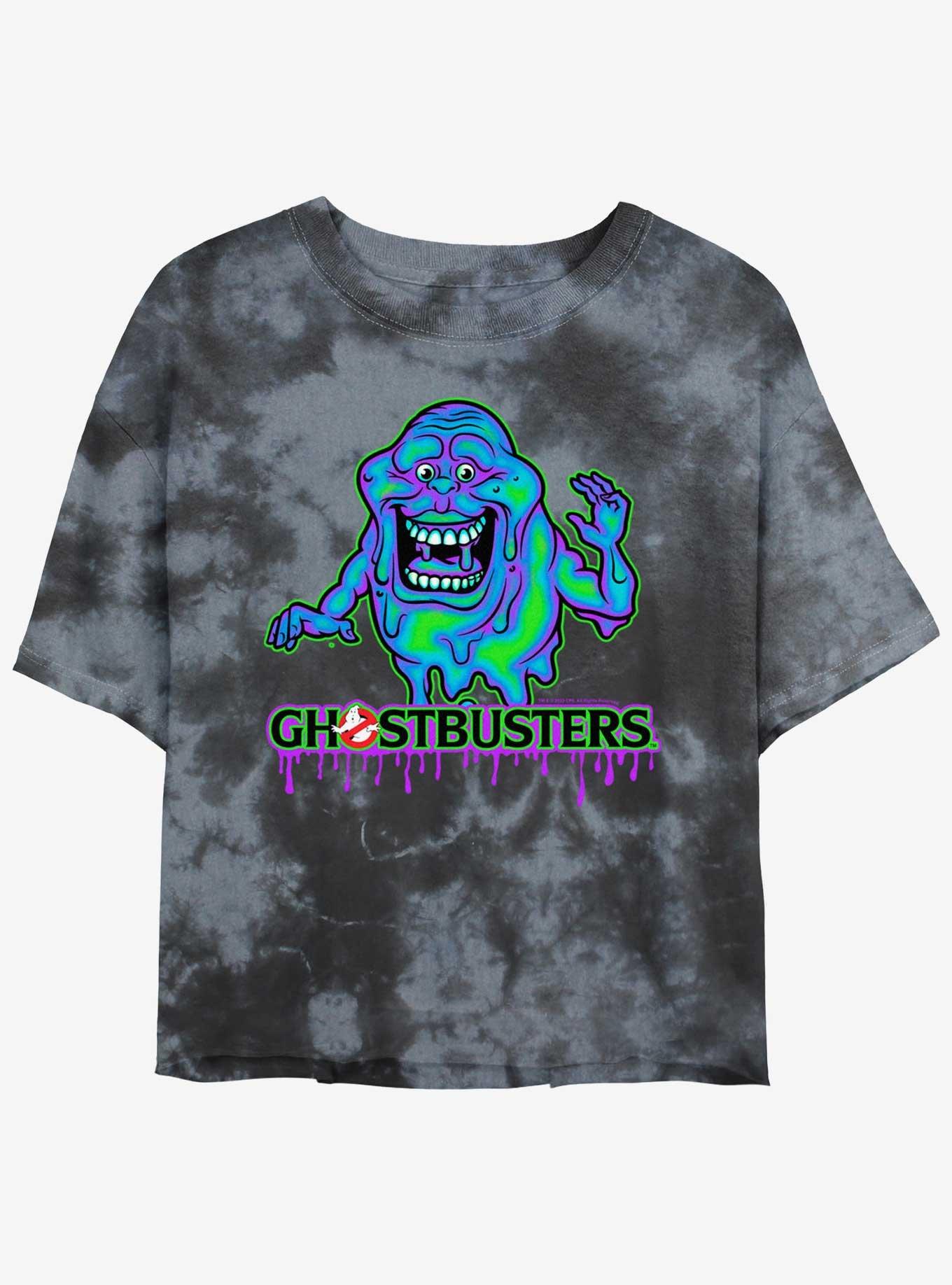 Ghostbusters Ghost Slimer Girls Tie-Dye Crop T-Shirt, BLKCHAR, hi-res