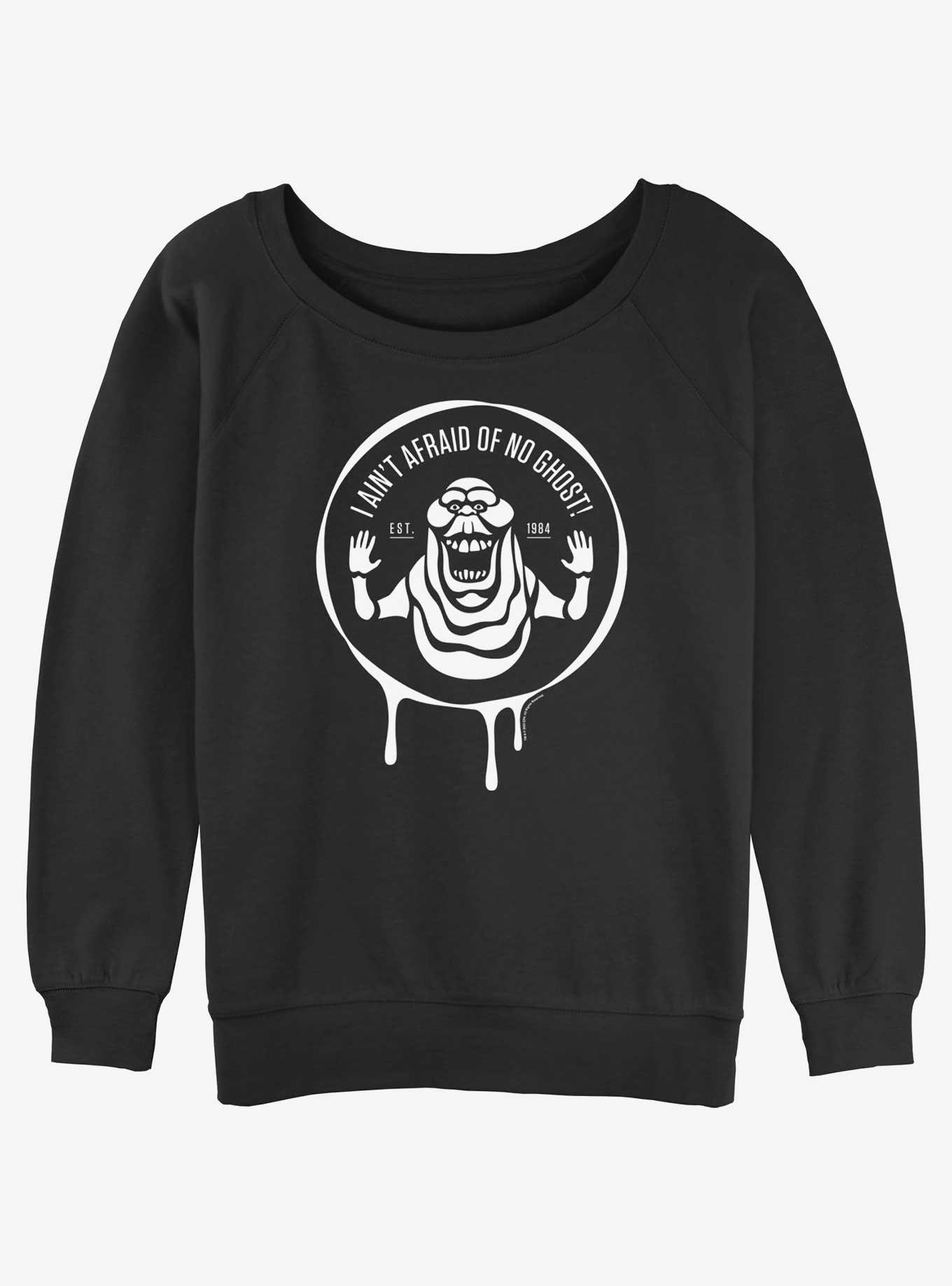 Ghostbusters 1984 Ain't Afraid Of No Ghost Badge Girls Slouchy Sweatshirt, BLACK, hi-res