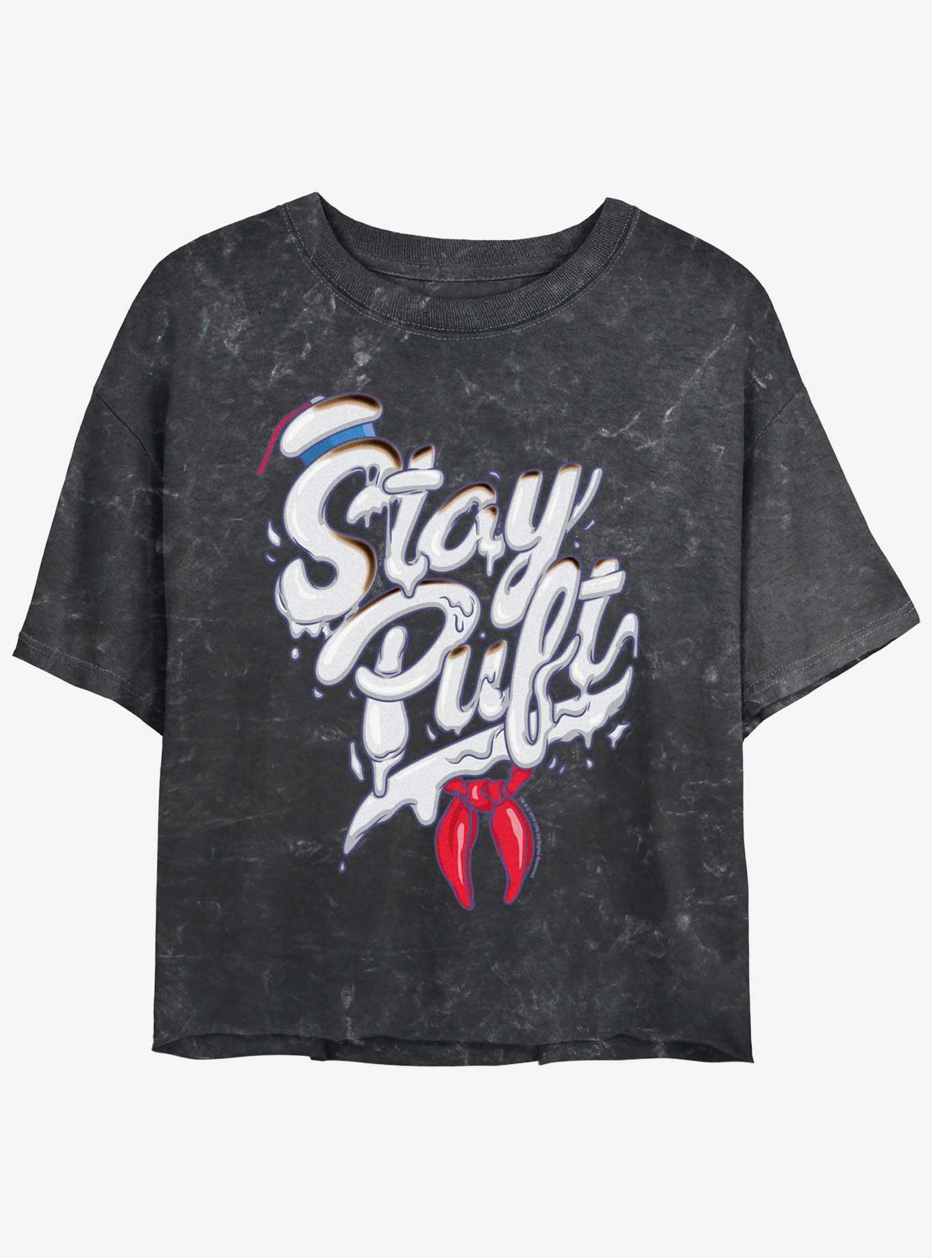Ghostbusters Stay Puft Girls Mineral Wash Crop T-Shirt, BLACK, hi-res