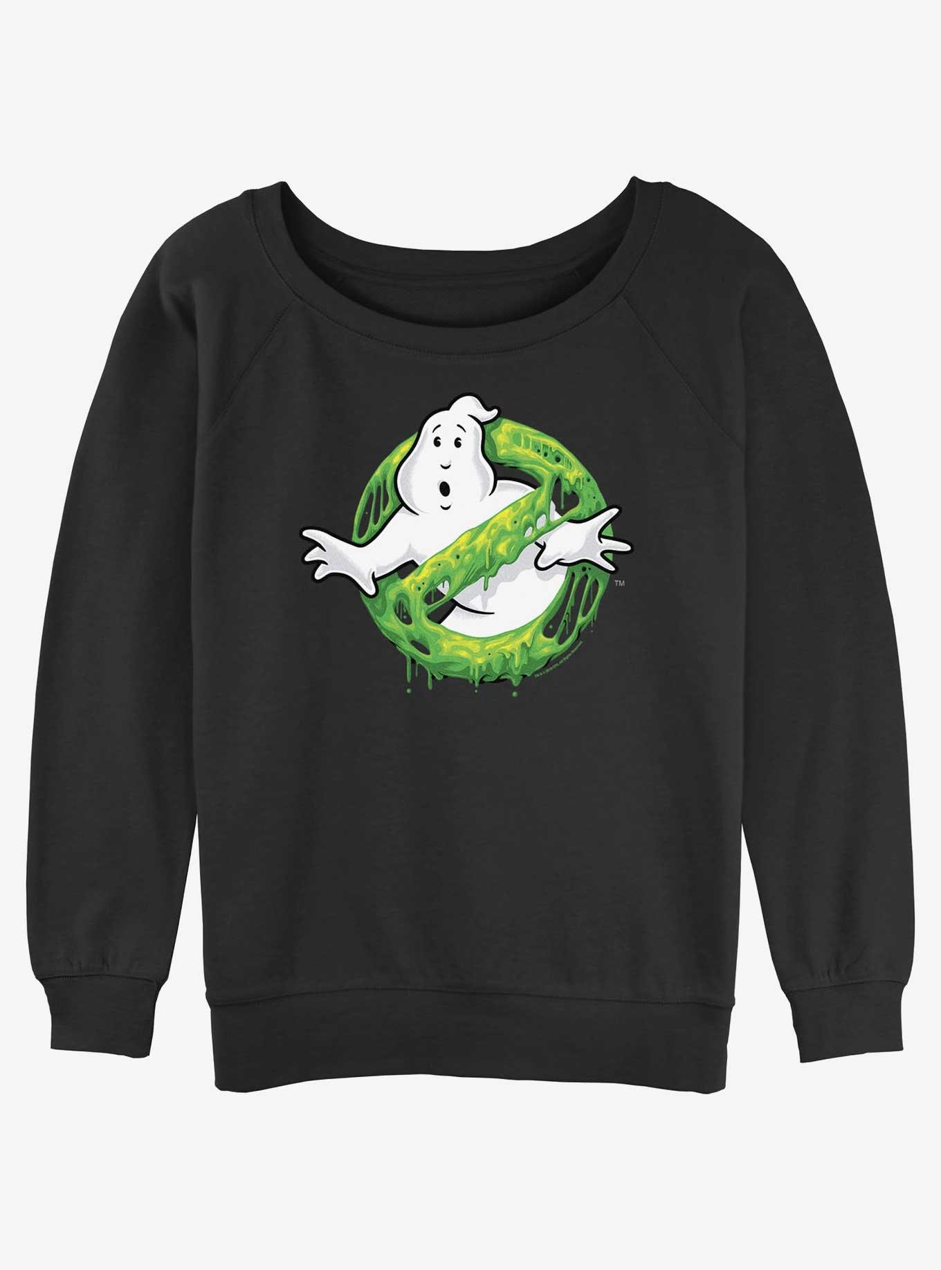 Ghostbusters Green Slime Logo Girls Slouchy Sweatshirt, BLACK, hi-res