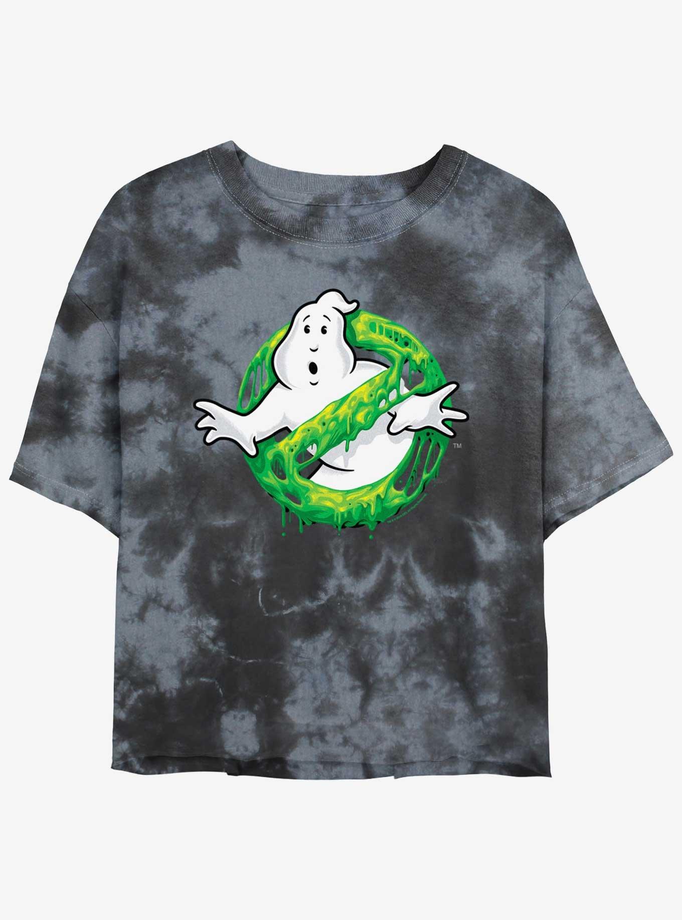 Ghostbusters Green Slime Logo Girls Tie-Dye Crop T-Shirt, BLKCHAR, hi-res