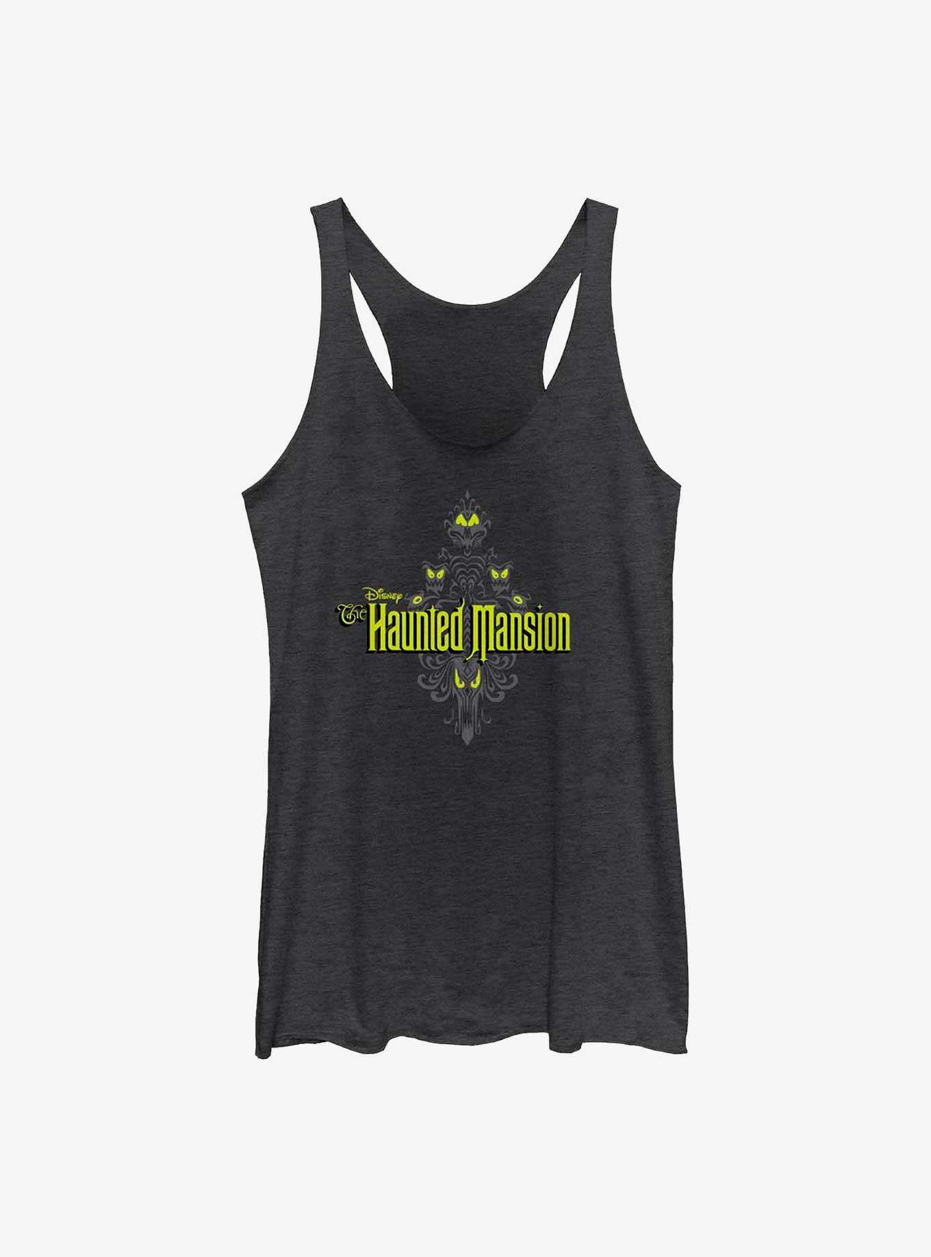 Disney The Haunted Mansion Logo Crest Womens Tank Top, BLK HTR, hi-res