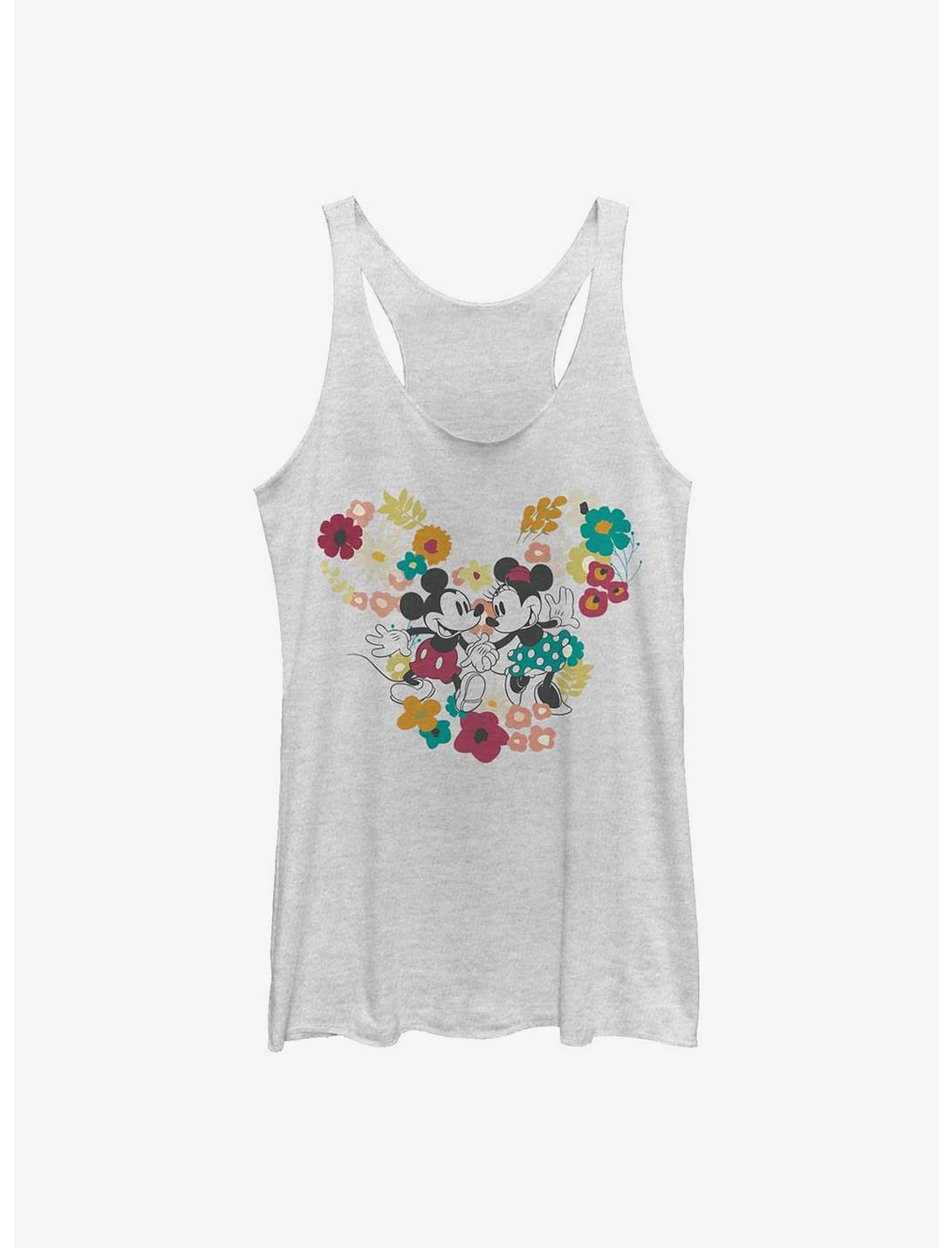 Disney Mickey and Minnie Mouse Floral Outline Womens Tank Top, WHITE HTR, hi-res