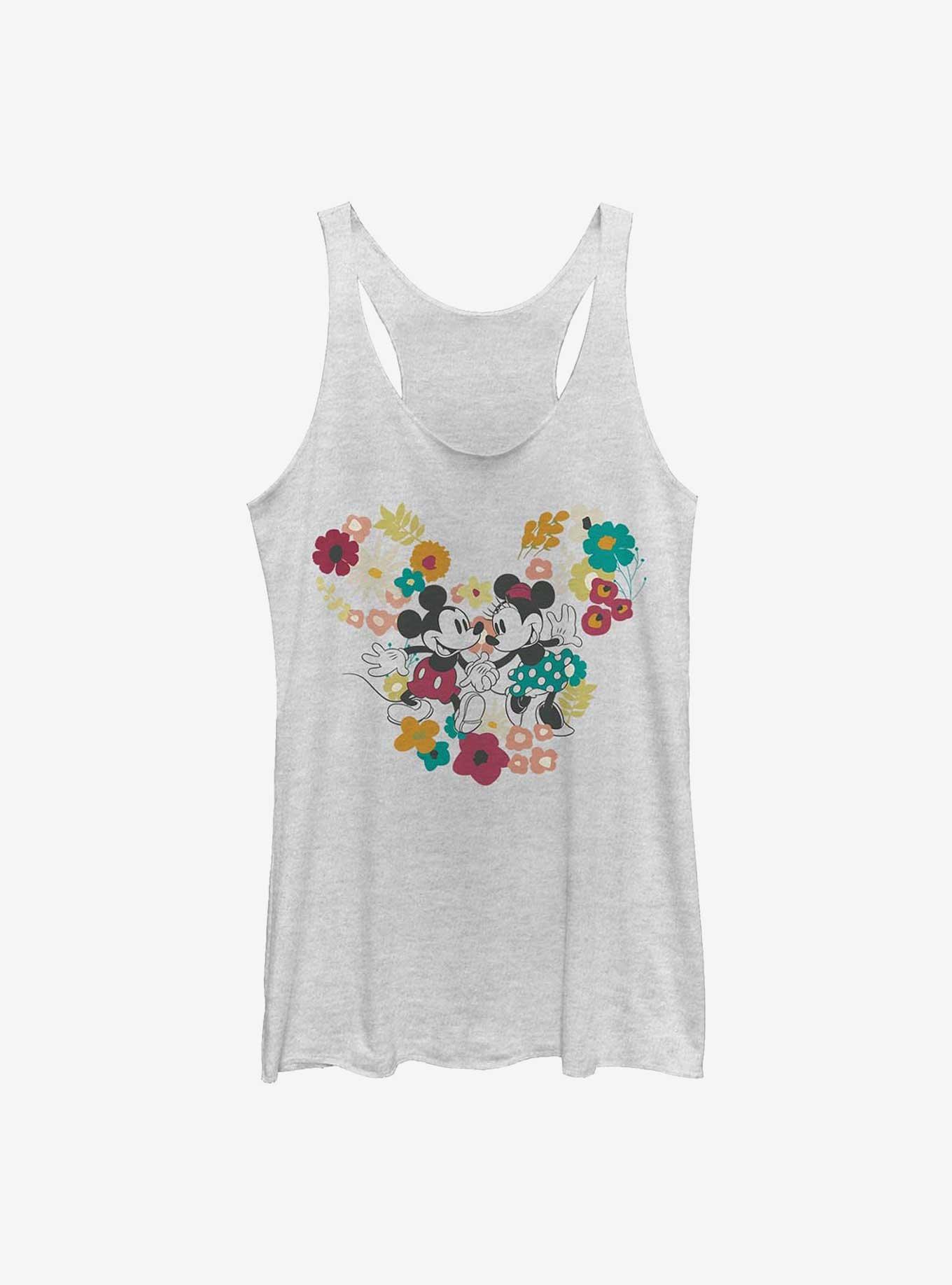 Disney Mickey and Minnie Mouse Floral Outline Womens Tank Top, WHITE HTR, hi-res