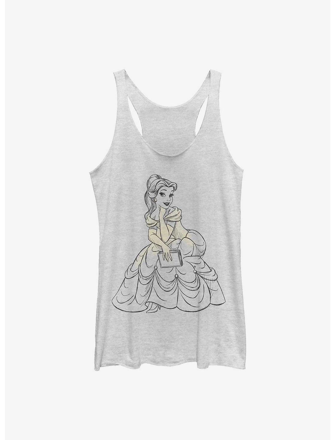 Disney Beauty and The Beast Belle Sketch Silhouette  Womens Tank Top, WHITE HTR, hi-res