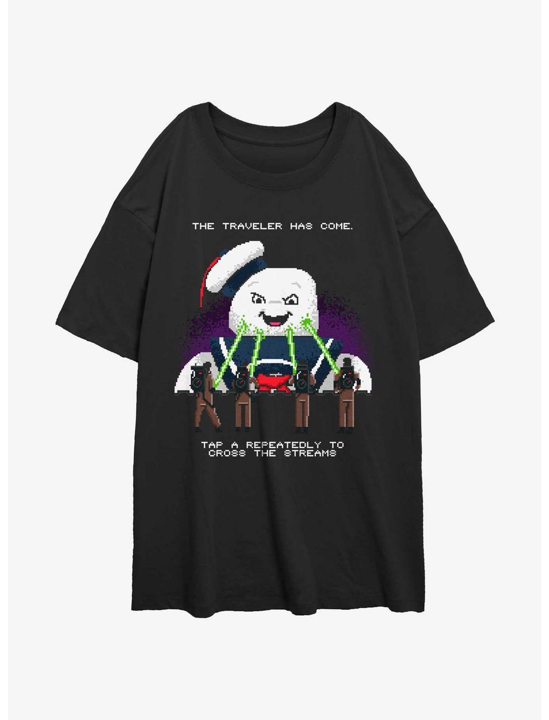 Ghostbusters 8 Bit Puft Cross The Streams Womens Oversized T-Shirt, BLACK, hi-res