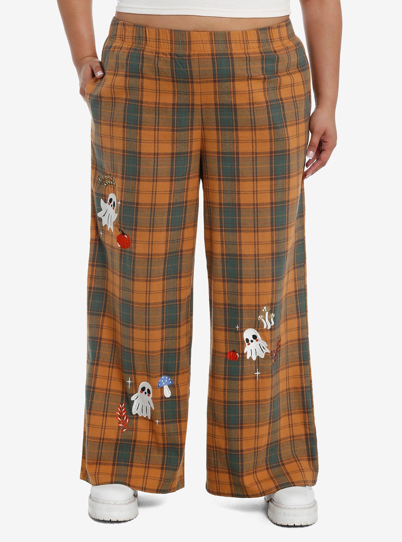 Orange Plaid Ghost Pajama Pants Plus Size, MULTI, hi-res