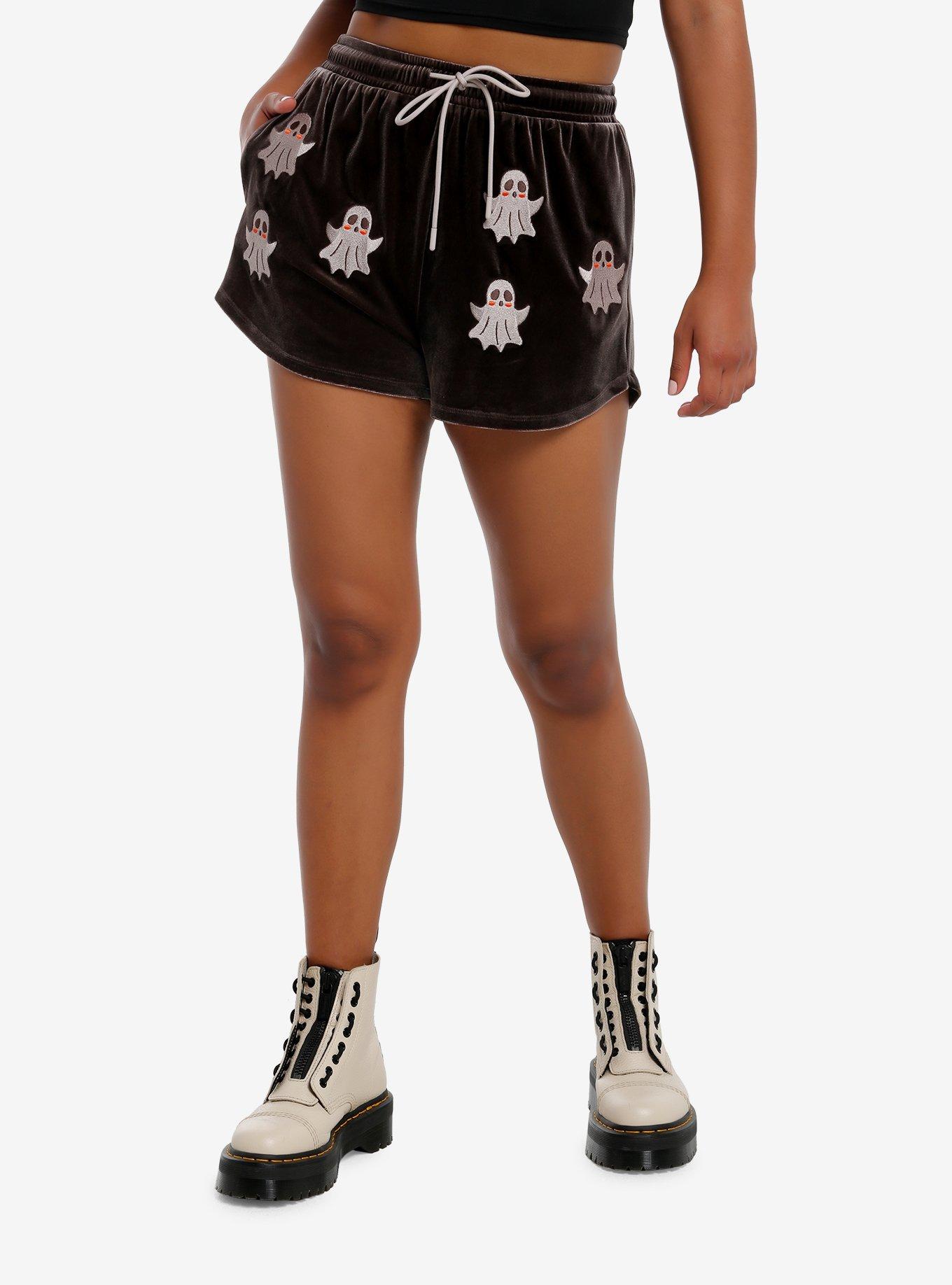 Thorn & Fable Kawaii Ghost Velvet Girls Lounge Shorts, , hi-res