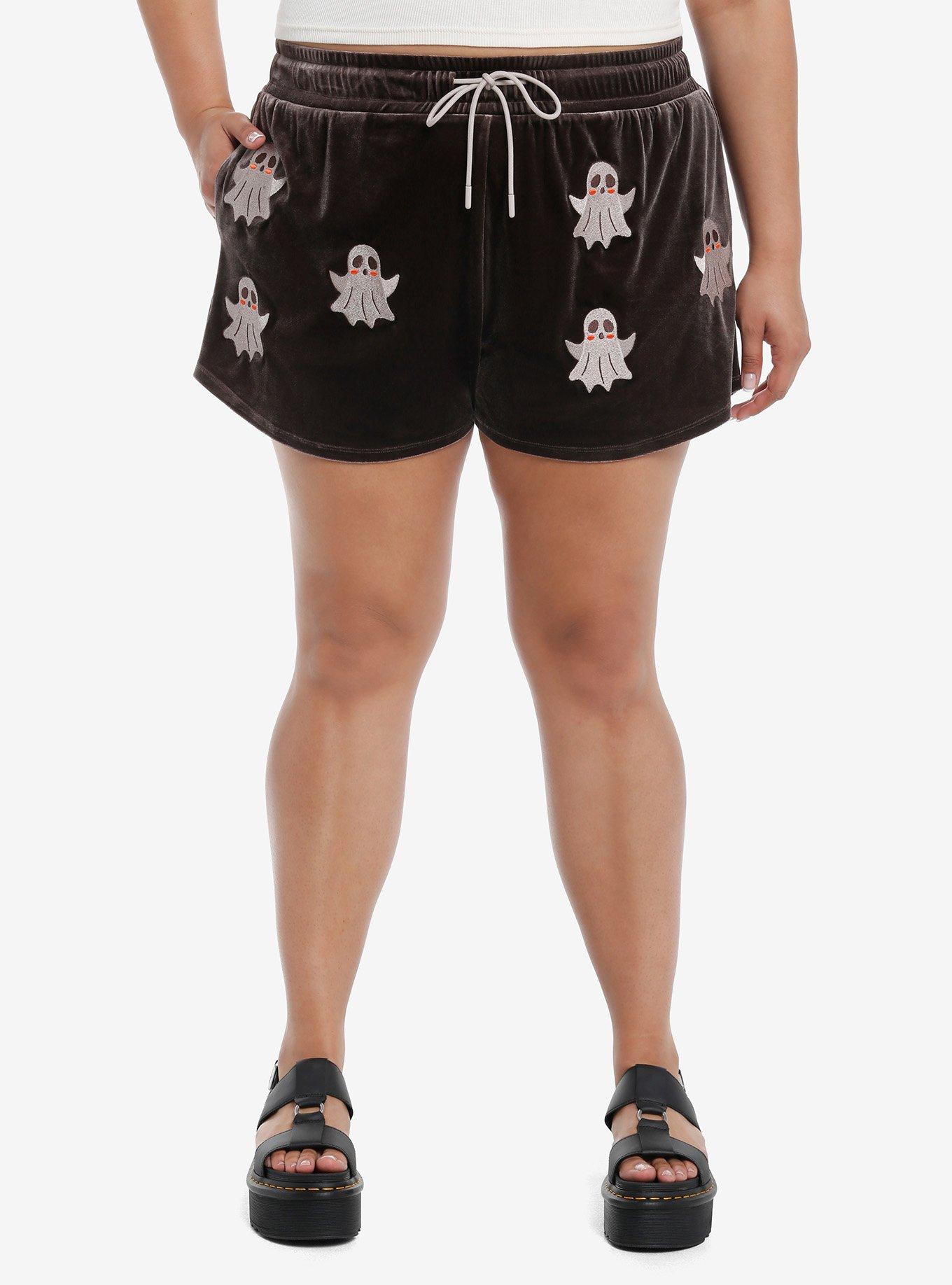 Thorn & Fable Kawaii Ghost Velvet Girls Lounge Shorts Plus Size, , hi-res