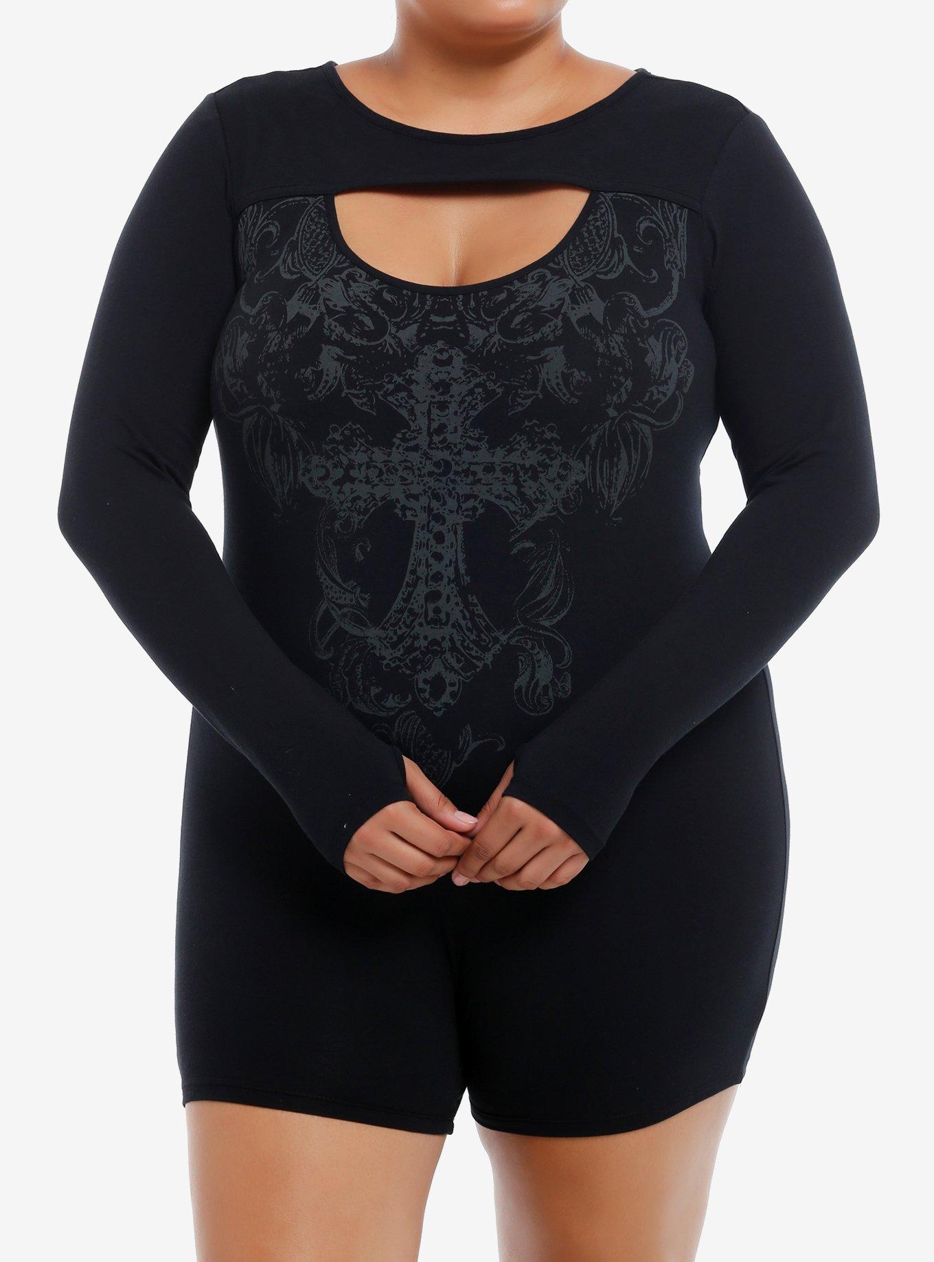 Ornate Cross Cut-Out Romper Plus Size, , hi-res