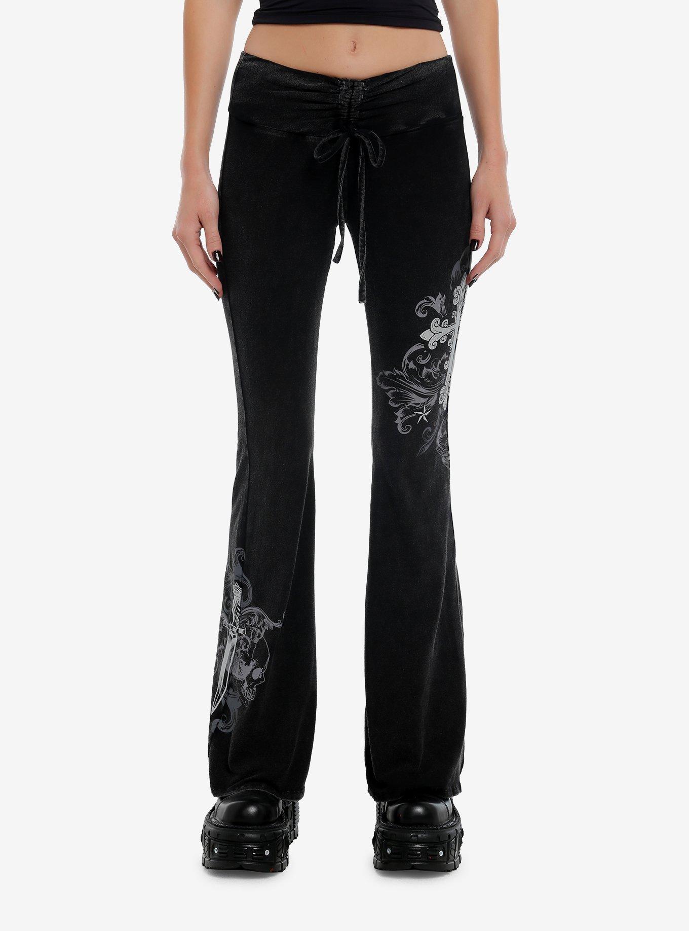 Social Collision Cross & Dagger Wash Flared Girls Lounge Pants, , hi-res